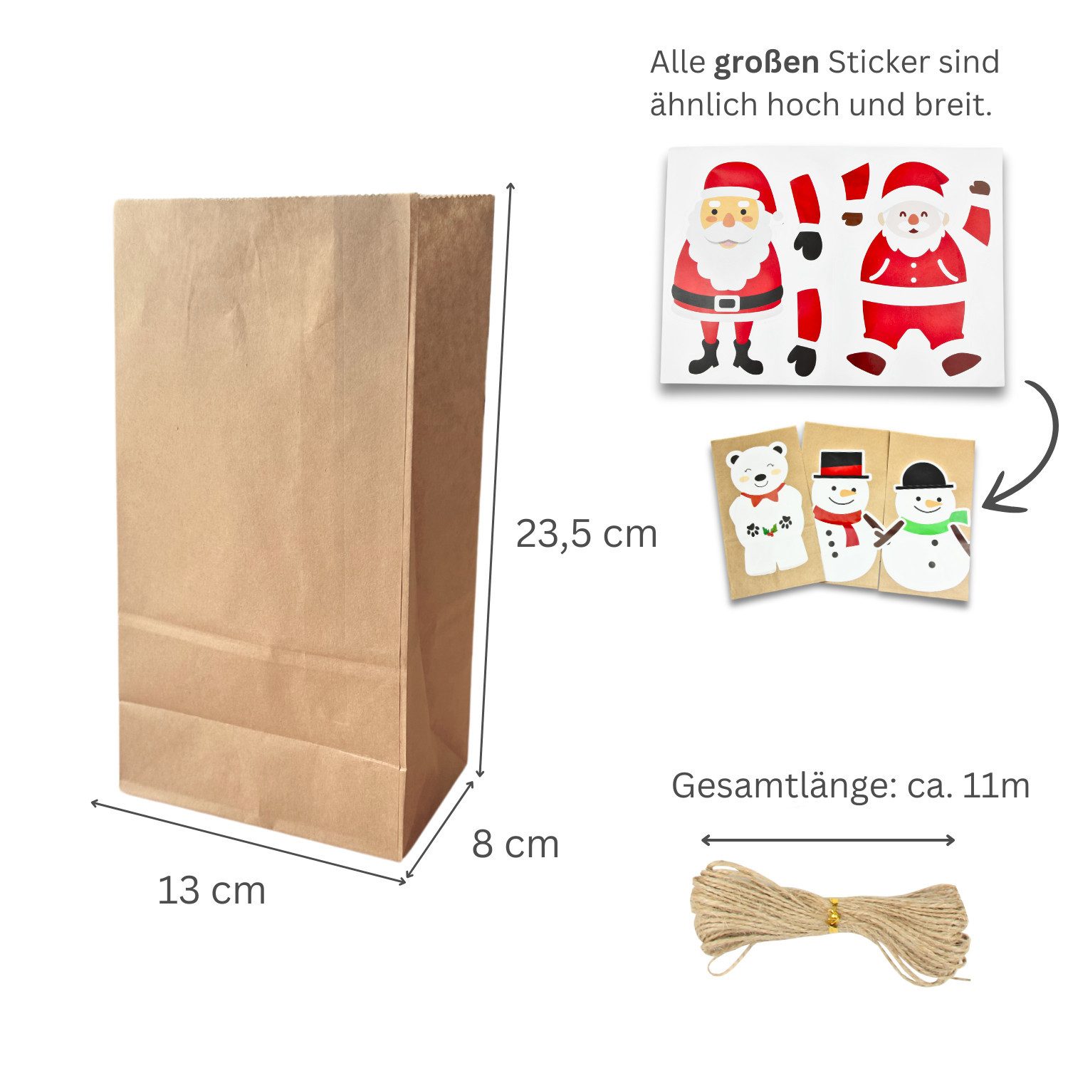 Fomax DIY-Adventskalender zum Befüllen, Komplettes SET mit Papiertüten, Klammern und Stickern, Weihnachtskalender selber machen, wiederverwendbar – Bild 2 von 5
