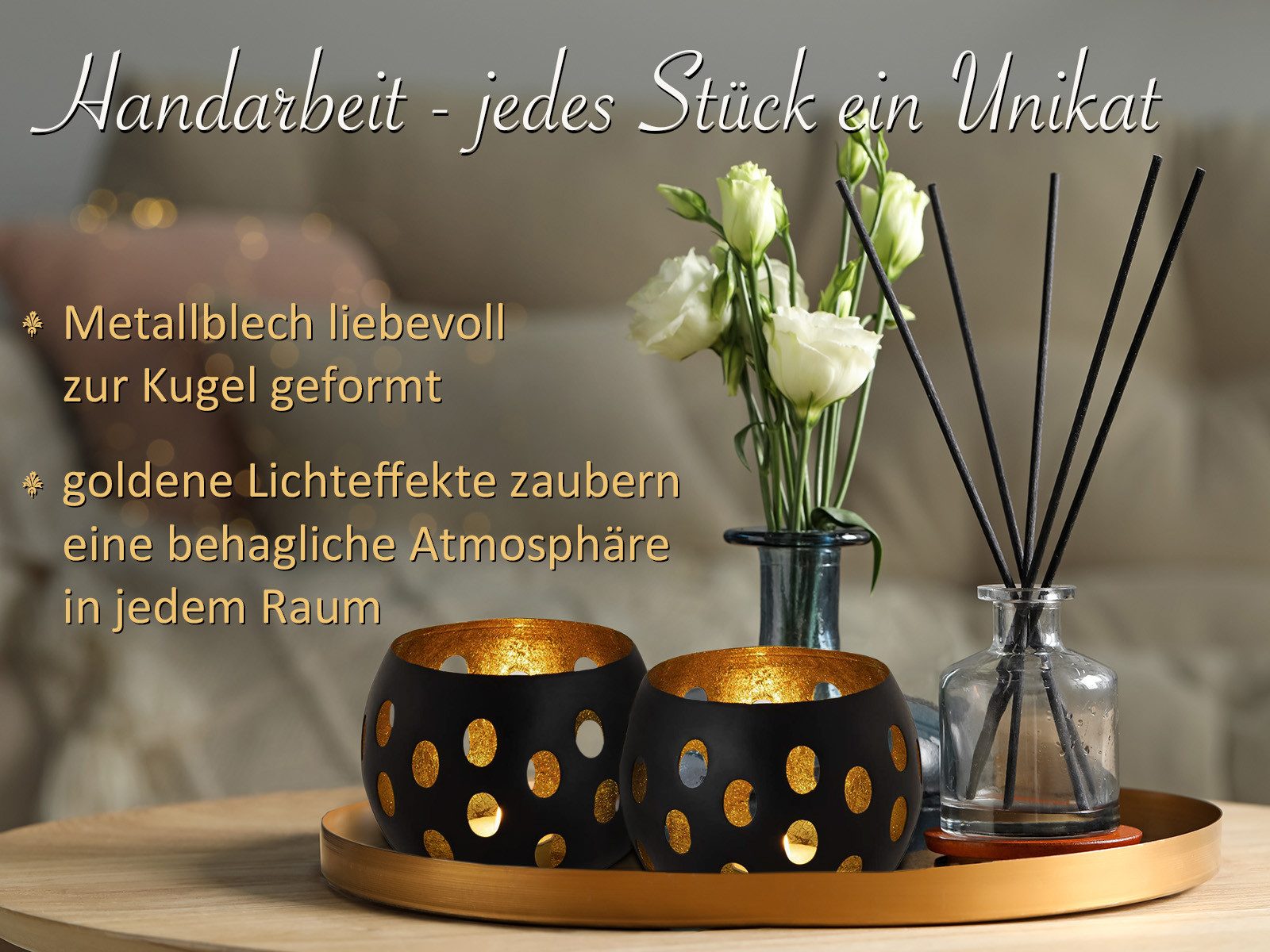 Amagohome Teelichthalter Kerzenhalter Set 2-teilig Teelichthalter Kugelform Metall schwarz matt (2 St)