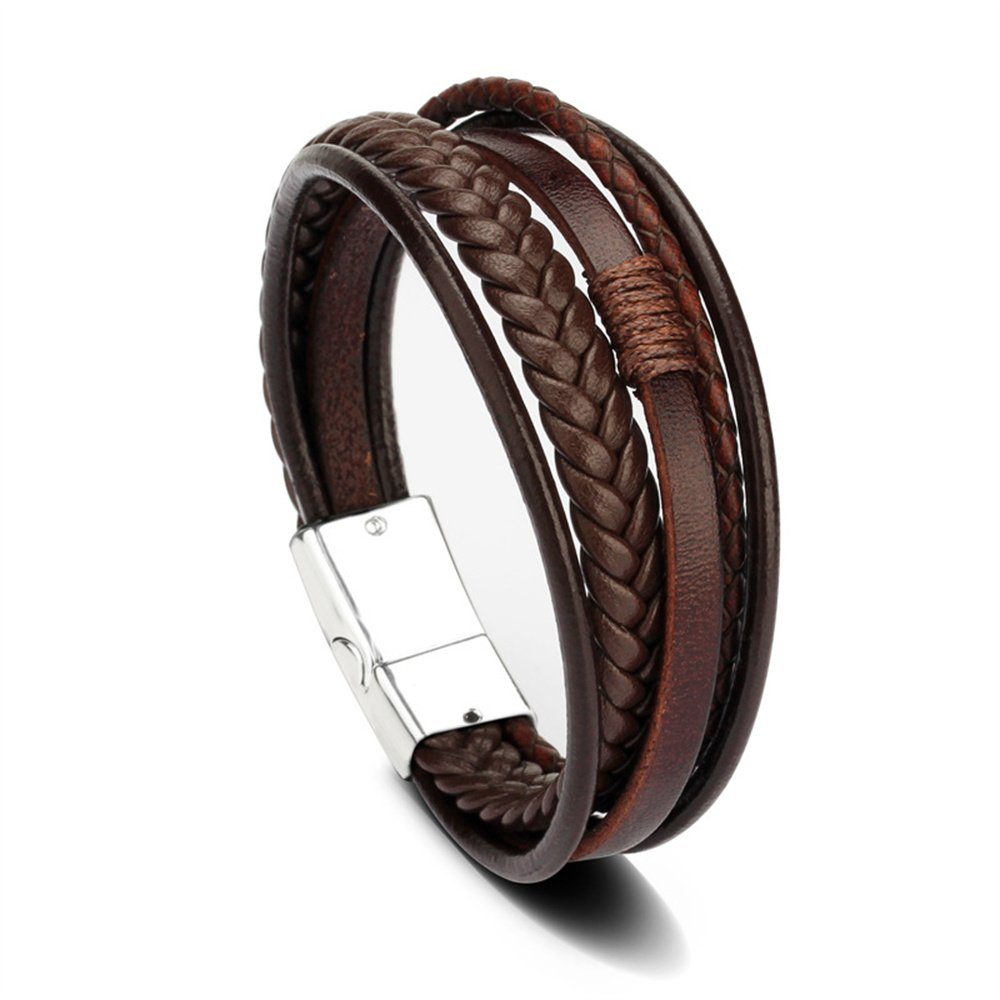 Mnöpf Braun Leder Männer Armbänder Edelstahl Armband Magnetschnalle Herren für Armband