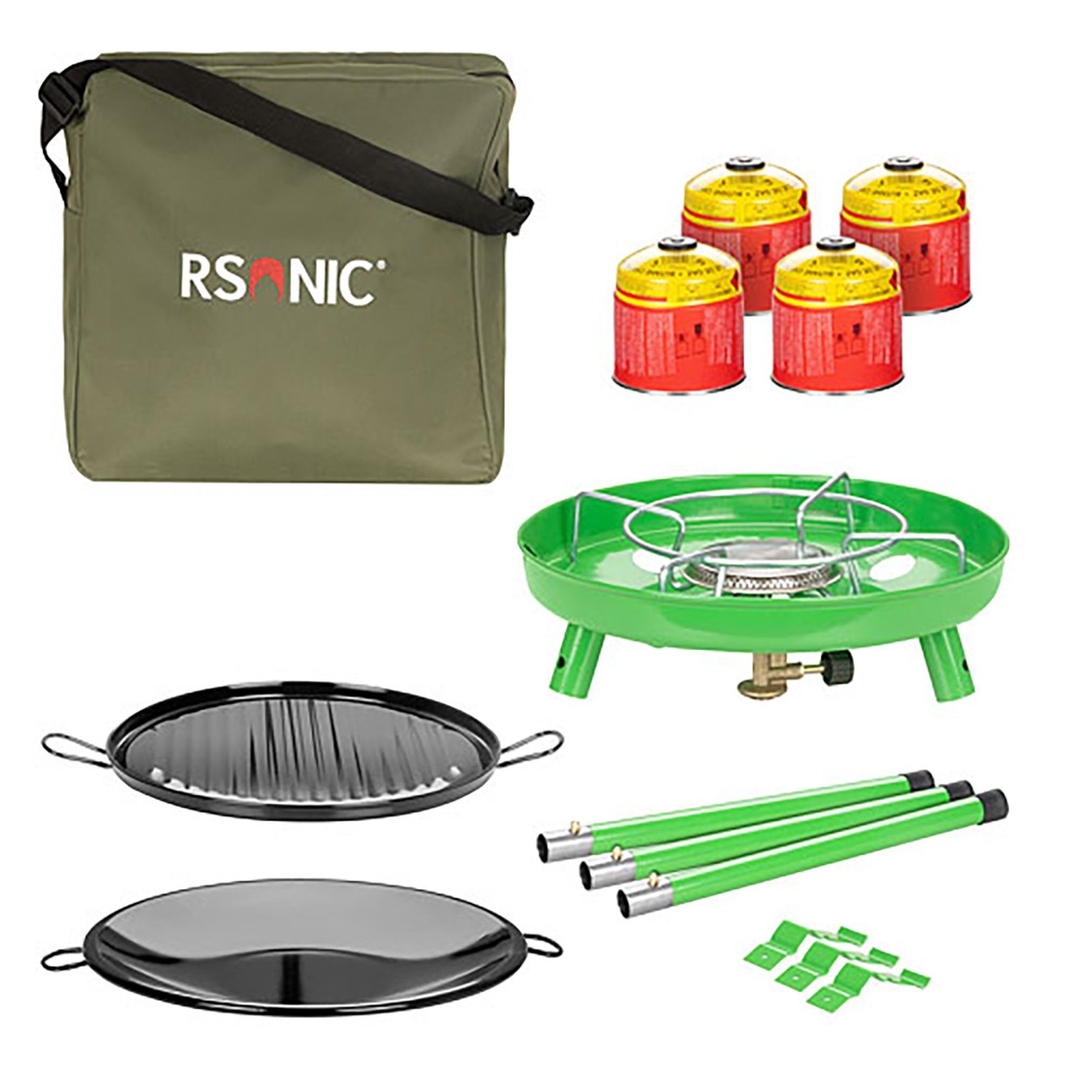 Mianova Gaskocher Campingkocher 4in1 Set Grill Wok Gaskocher Tragetasche 4x500 Gramm Gas, (Kompakter 4-in-1 Kocher – perfekt für Camping, Grillen und Outdoor-Abenteuer), Outdoor Camping Herd Notfallkocher Kocher Gaskocher für Gas Kartuschen