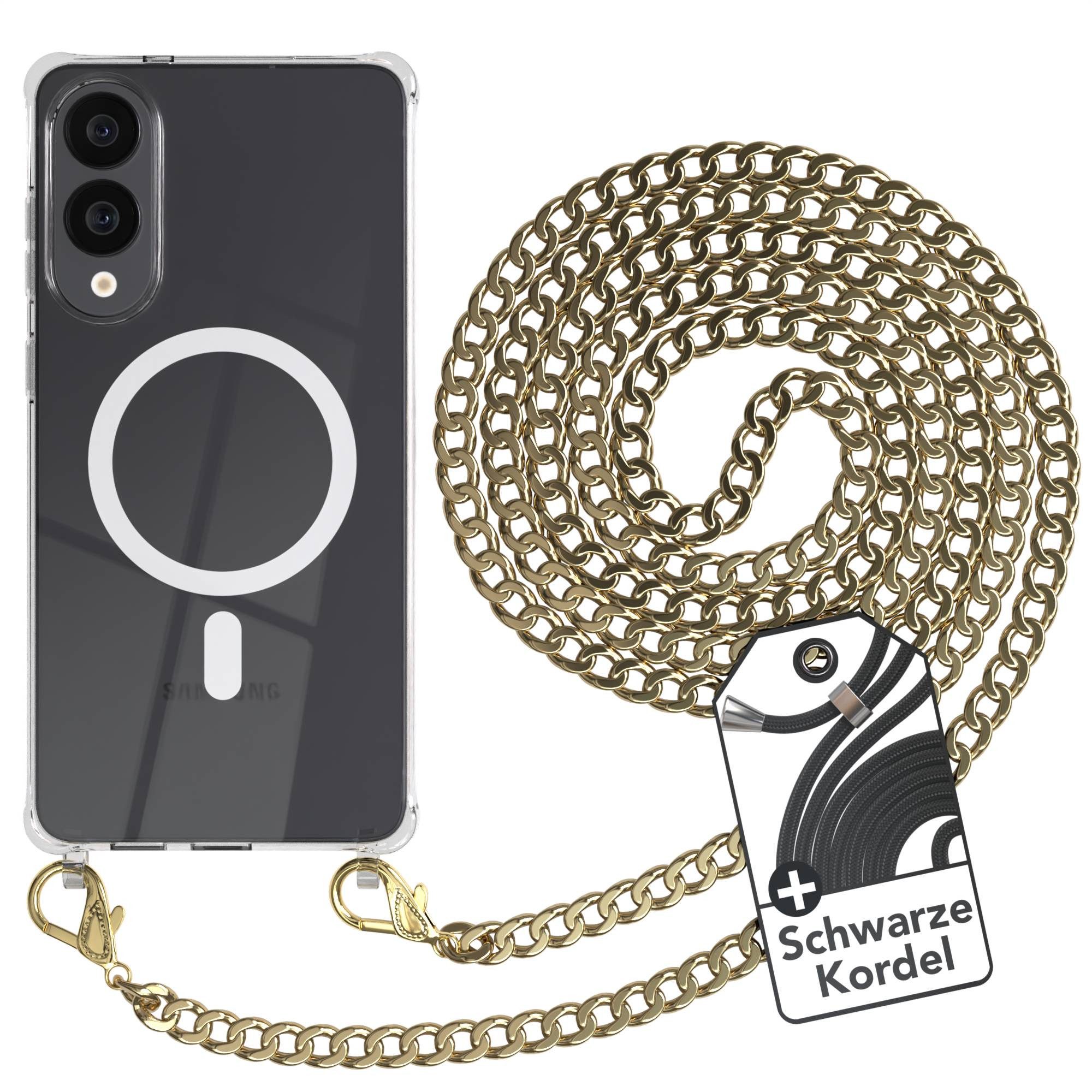 EAZY CASE Handykette mit Magsafe Hülle für Galaxy S25 Edge 6,7 Zoll, Handyhülle Transparent Smartphonekette für Unterwegs Necklace in Gold