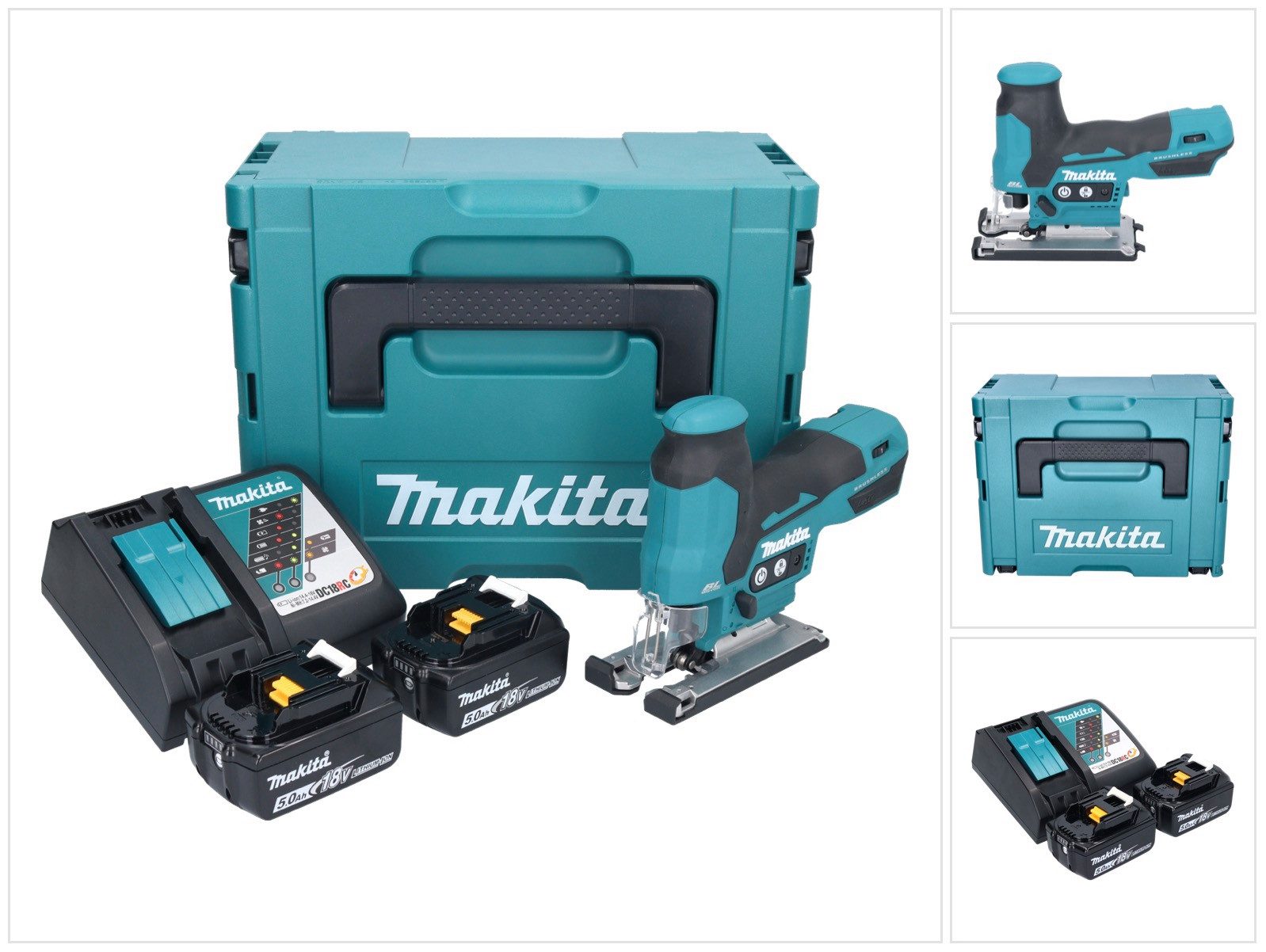 Makita Akku-Stichsäge DJV 185 RTJ Akku Pendelhubstichsäge 18 V Brushless + 2x Akku 5,0 Ah +