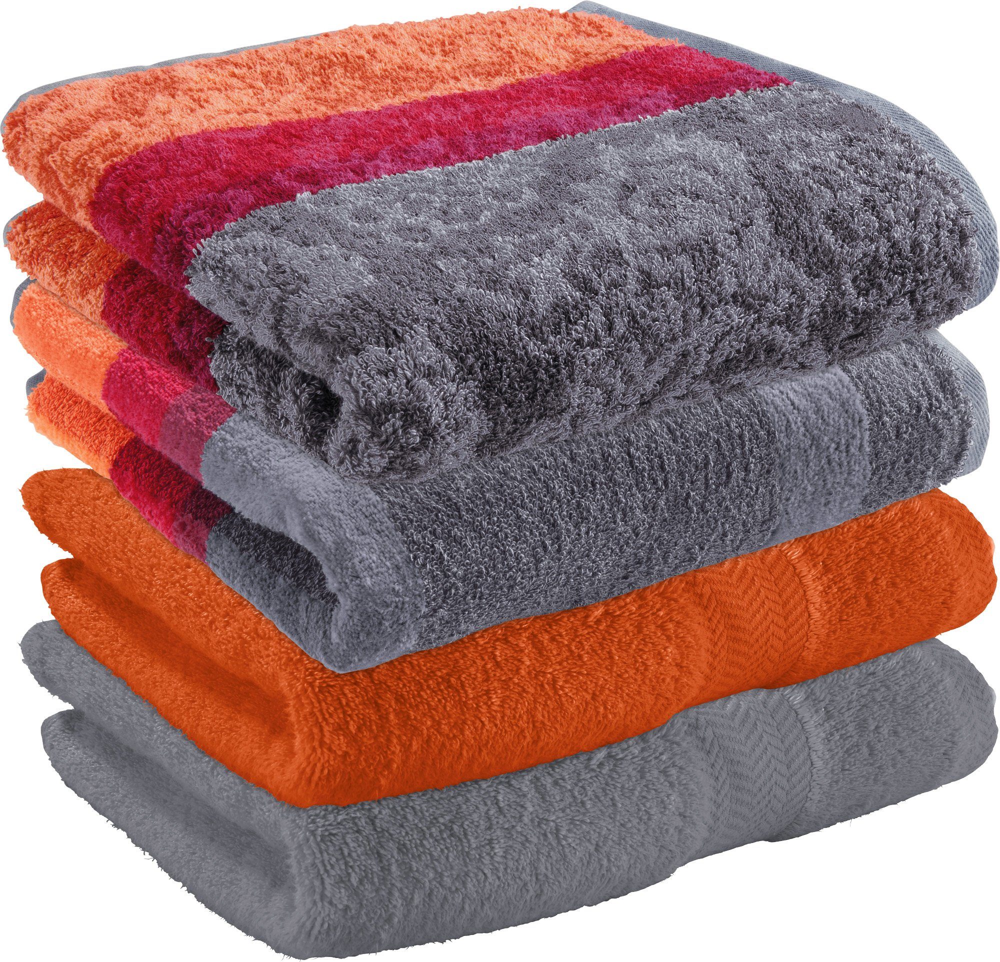 Erwin Müller Handtuch Handtuch-Set 4er-Pack, Jacquard, Walk-Frottier Uni/Streifen/Paisley/Ornamente