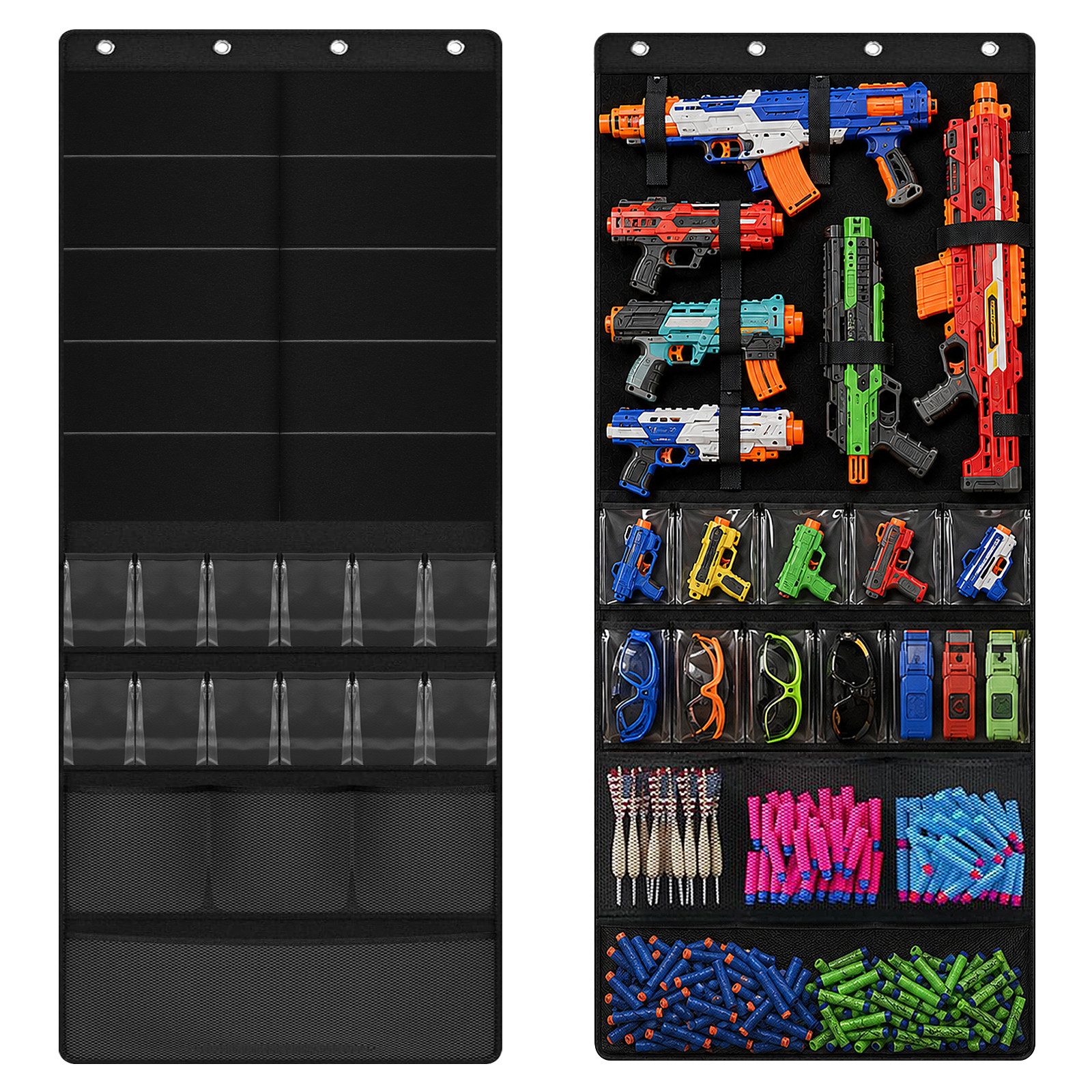 BlingBin Hängeregal Über der Tür Organizer für Spielzeugpistolen mit Fächern&Klettbändern, 1 Stück 1-tlg., Platzsparender Türorganizer für Kinder, Spielzimmer & Schlafzimmer