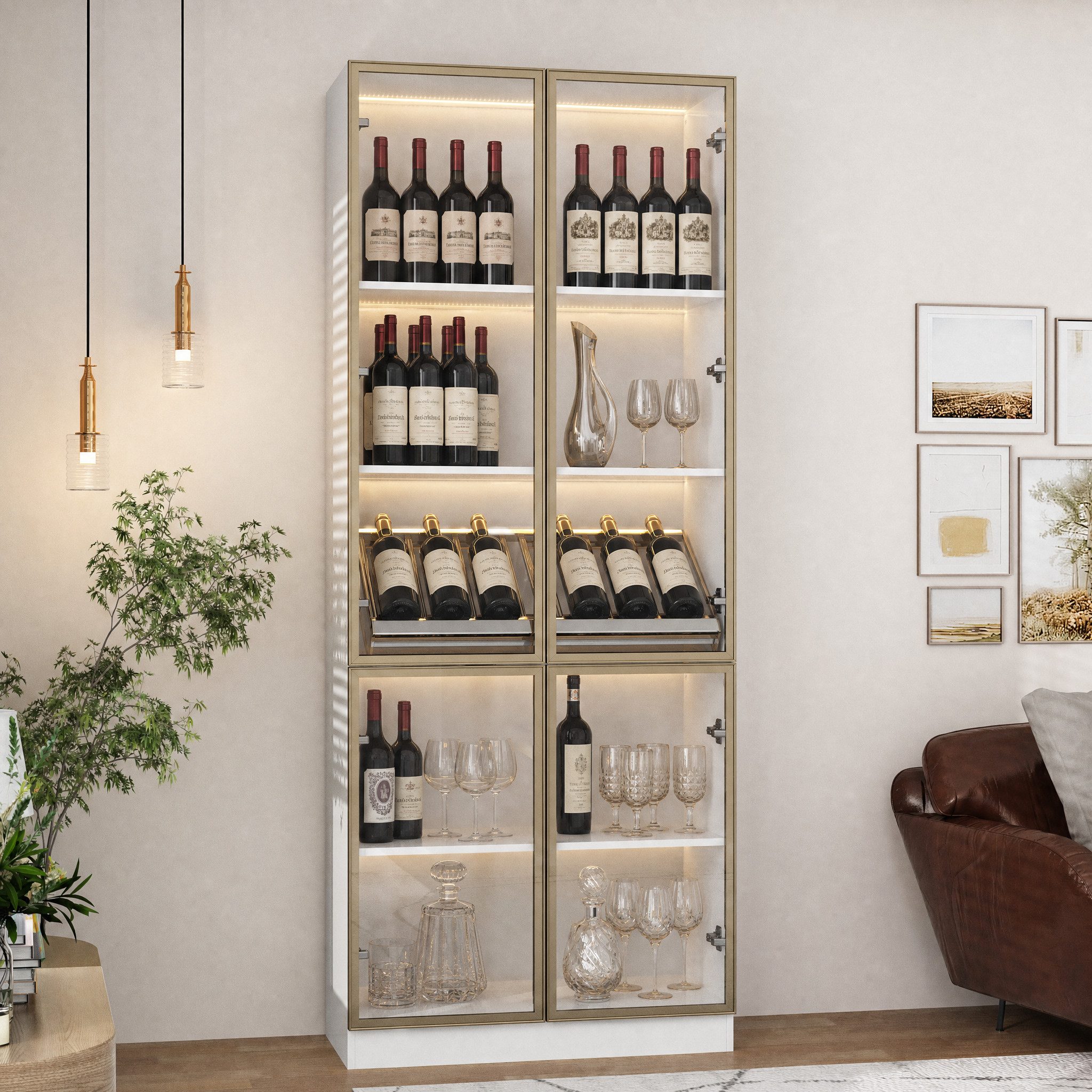 FUFU&GAGA Glasvitrine Sammelvitrine 165-200cm hoch, Vitrinenschrank mit LED Beleuchtung