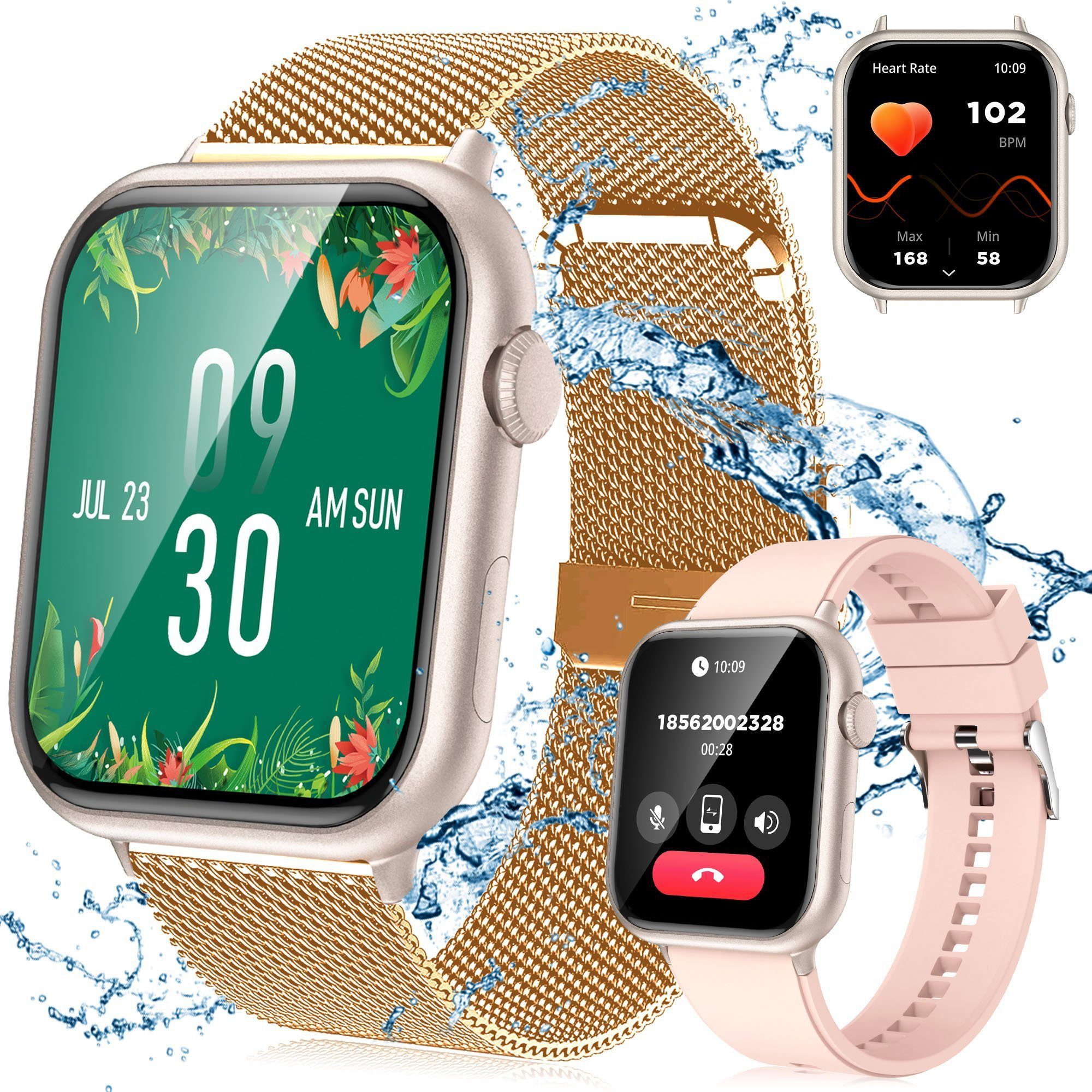 Vbrisi Smartwatch Damen Herren Smartwatch, Fitness Tracker Uhr mit Anrufe Smartwatch (2.01 Zoll)