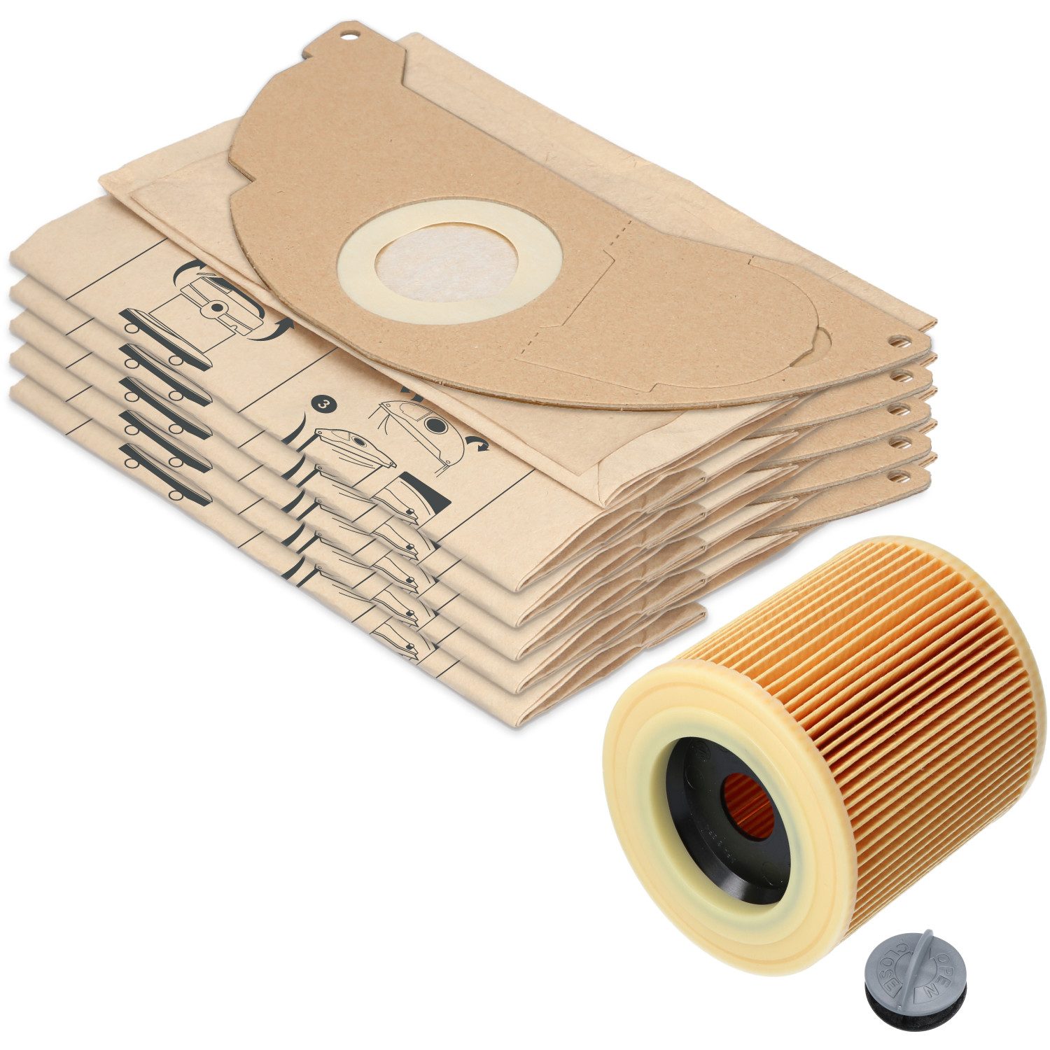 McFilter Staubsaugerbeutel (10 Stück) + 1 Filter, passend für Kärcher MV 2 WD 2 A 2003 A 2004 WD 2.200 WD 2.210 WD 2.240 WD 2.250 uvm., 11 St., Hohe Reißfestigkeit, Formstabile Deckscheibe, 2-lagig