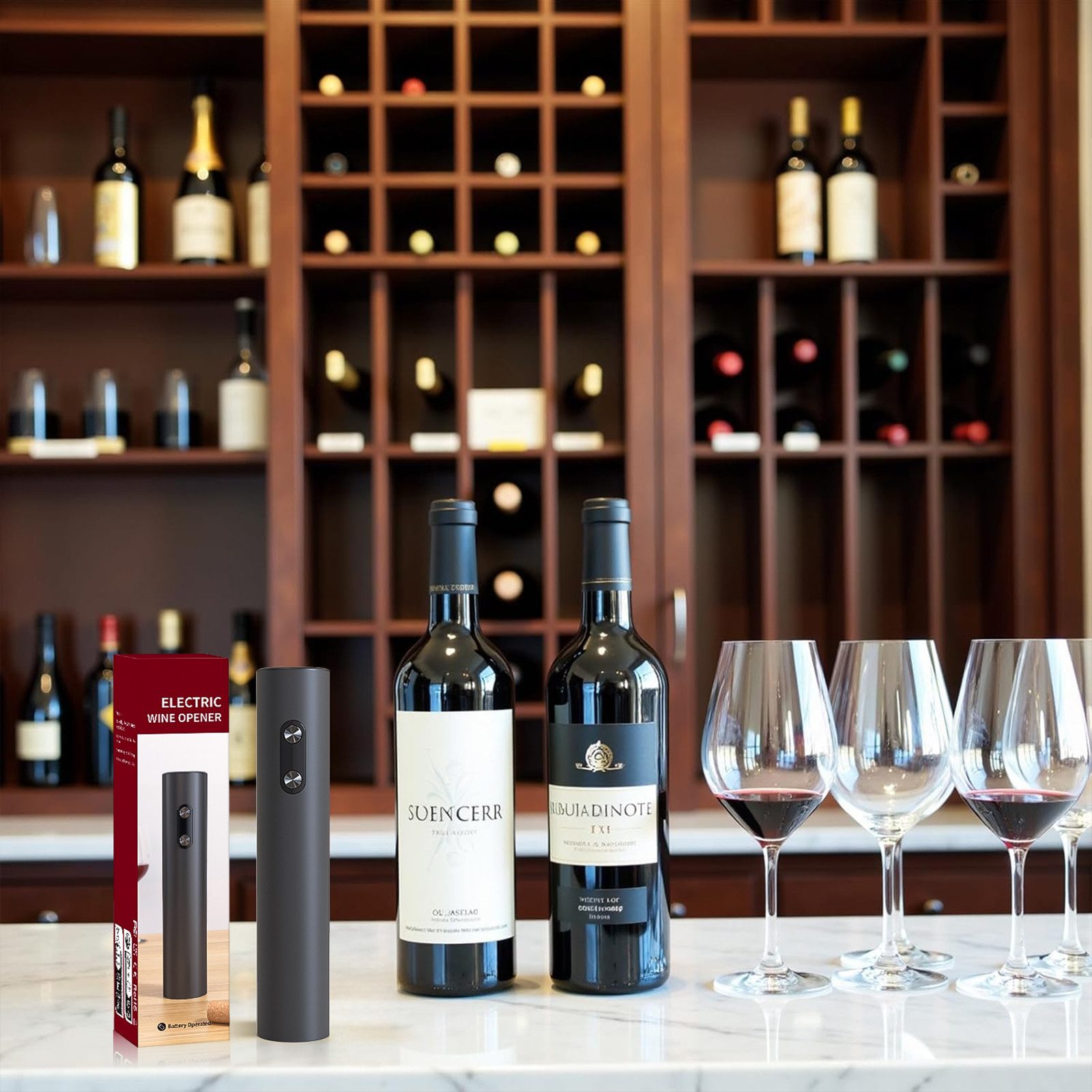 Elegear Korkenzieher 7s Elektrischer Mini Weinöffner Weihnachten Geschenk, (4, 1 tlg), mit Folienschneider Weinausgießer und Vakuum Weinverschluss