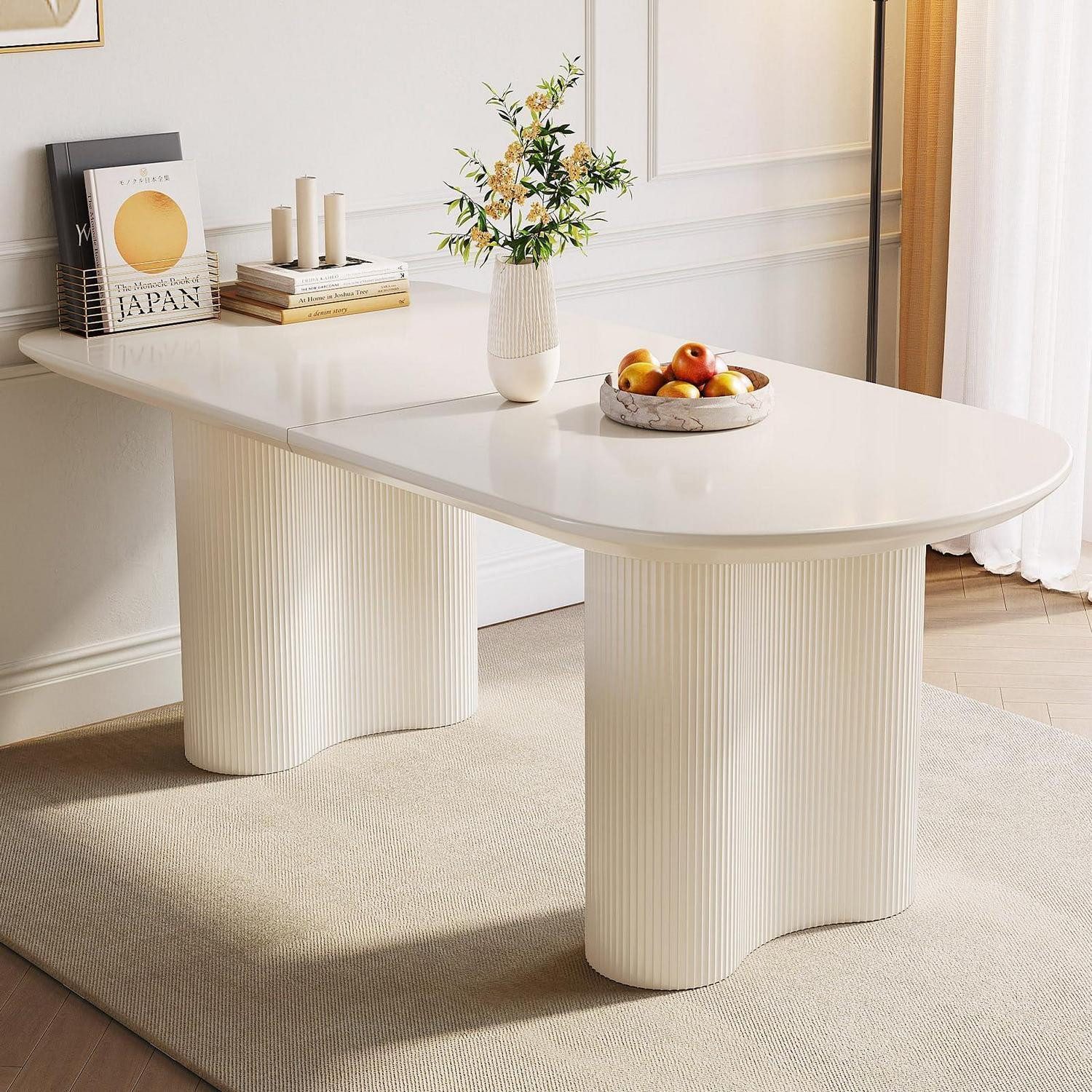 LuxusKollektion Esstisch Esstisch 160 cm weiß minimalistisch Säulenbeine abgerundete Ecken