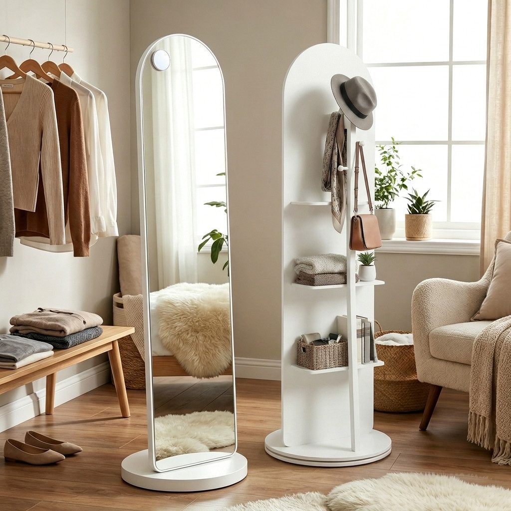 SONGMICS Standspiegel 360° drehbarer Spiegel mit Vergrößerungsspiegel, 163 x 45 cm (H×D), für Schlafzimmer, Wohnzimmer