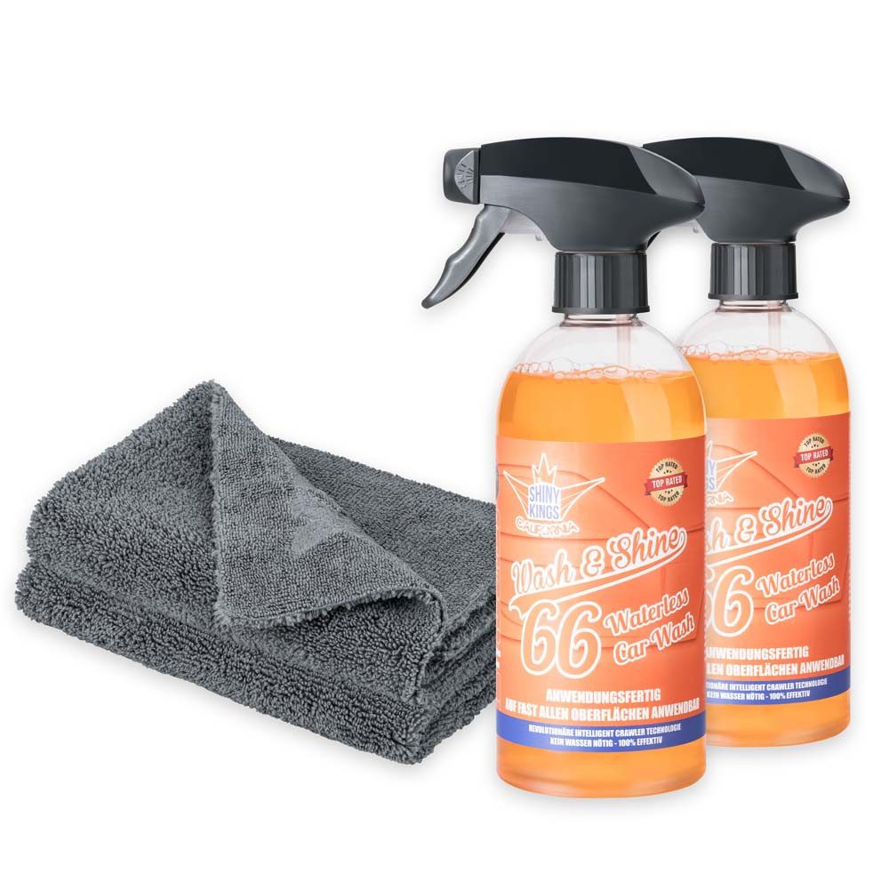 Wash & Shine CAR - Schnellreiniger - 2 x 0,5 Liter + 2 x Spezialtuch Autoshampoo