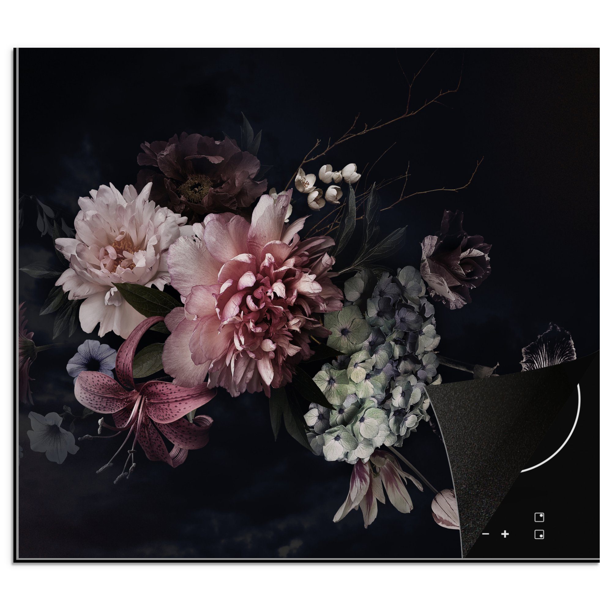 MuchoWow Herd-Abdeckplatte Blumen - Vintage - Pastell - Rosa - Weiß, Vinyl, (1 tlg), Cerankochfeld Abdeckung, Herd Abdeckplatten Vinyl, 58.3x51.3 cm