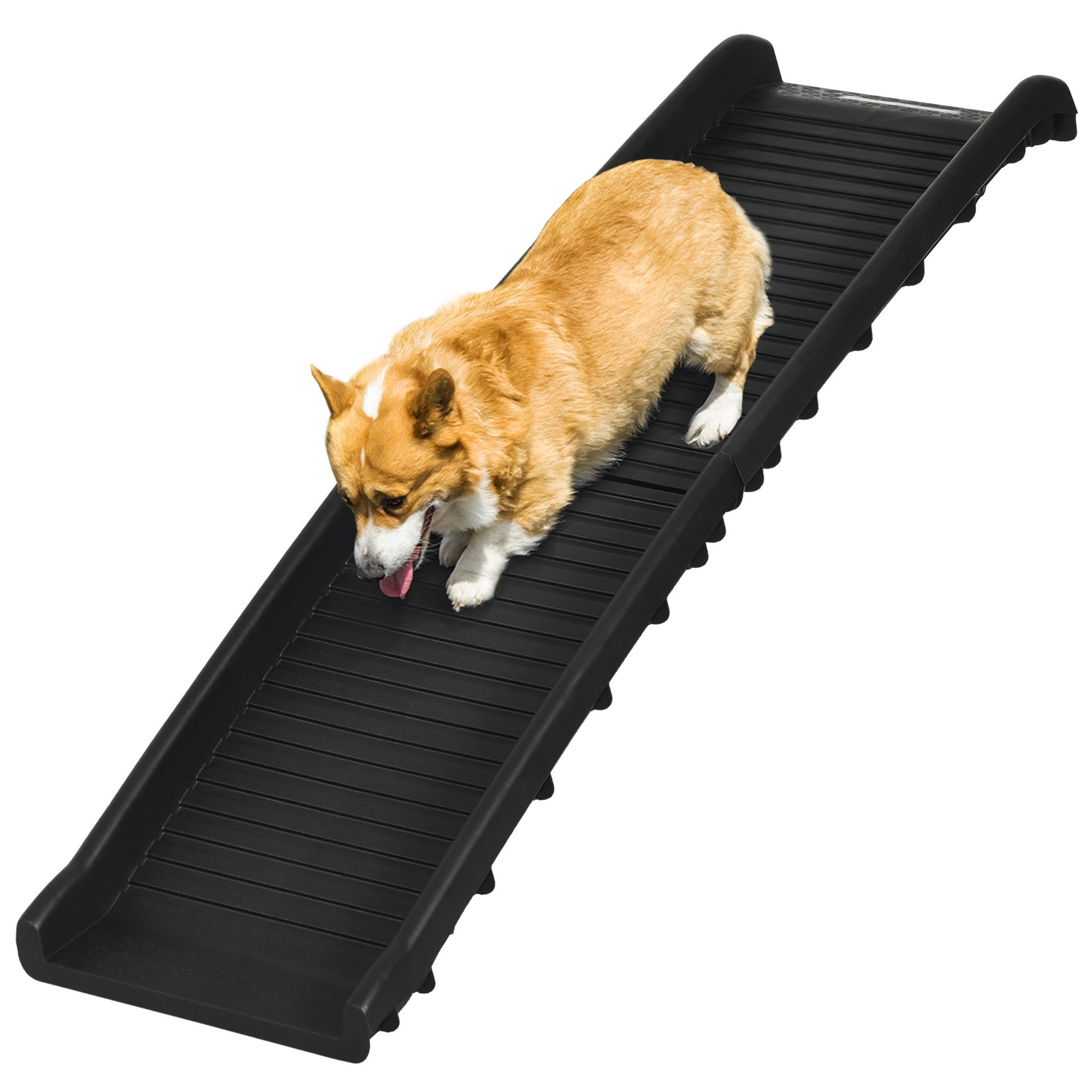 PawHut Hunderampe Hundetreppe mit rutschfester Gummipuffer (Haustierrampe, 1-St., Tierrampe), Schwarz 155 x 39 x 14 cm