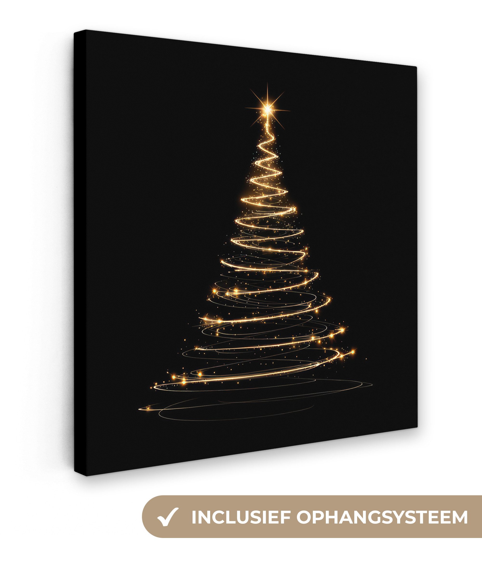 OneMillionCanvasses® Leinwandbild Magie - Weihnachtsbaum - Lichtspiralen - Schwarz, Fotodruck (1 St), Wandbild, Deko Schlafzimmer Wohnzimmer Flur 20x20 cm