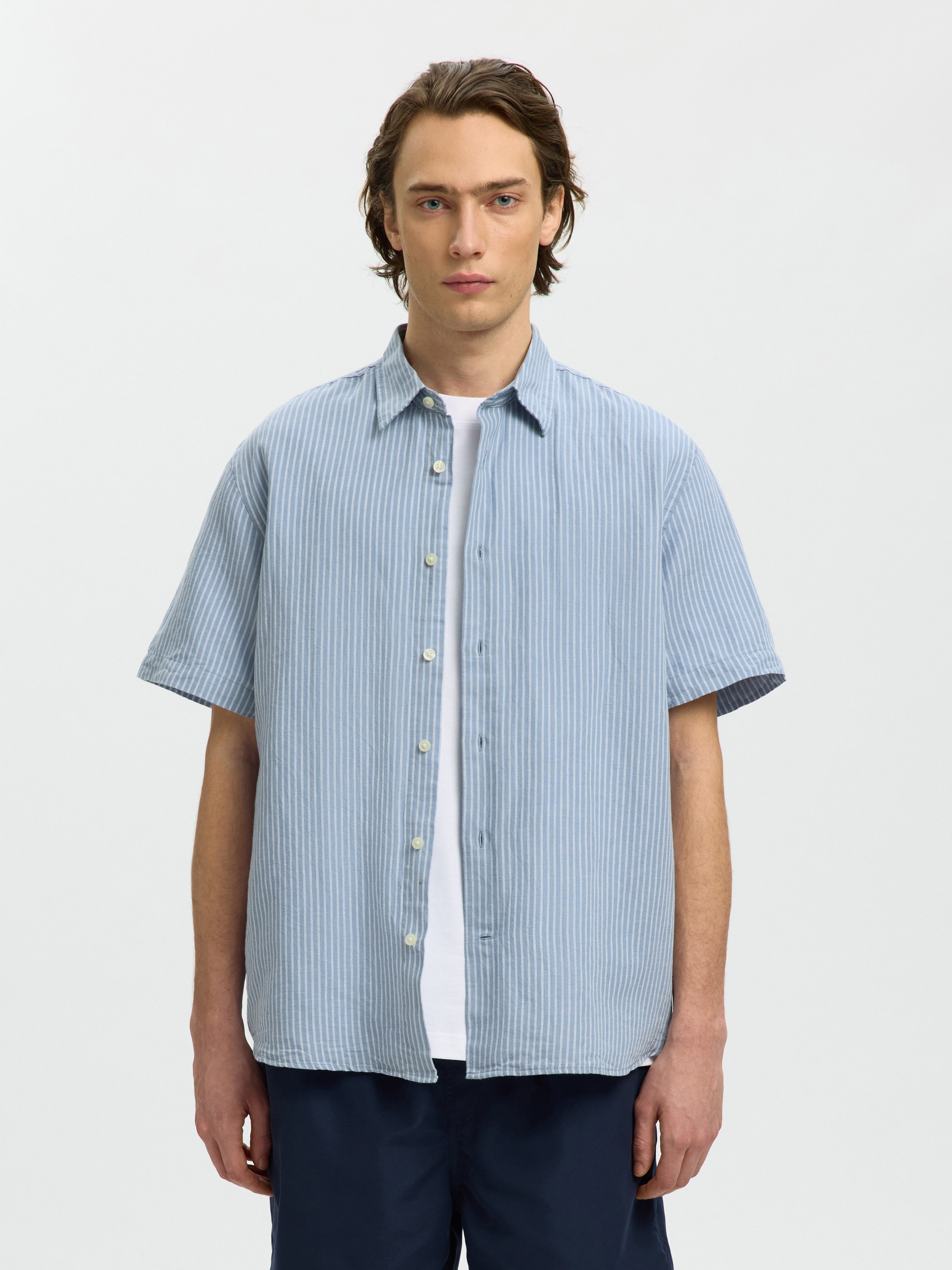 Selected Kurzarmhemd SLHREGCLAY LINENBLEND SS SHIRT CLA NOOS Materialmix, regular fit