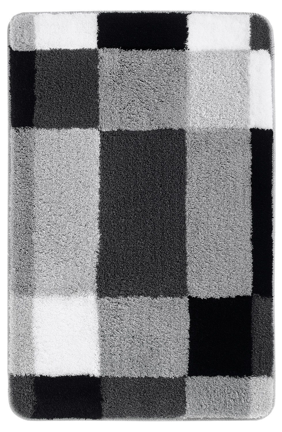 Badematte EDGE, 70 x 120 cm, Platinfarben, Weiß, Schwarz, Höhe 20.0 mm, rutschhemmend beschichtet, fußbodenheizungsgeeignet, Polyacryl, rechteckig, mit Karomuster
