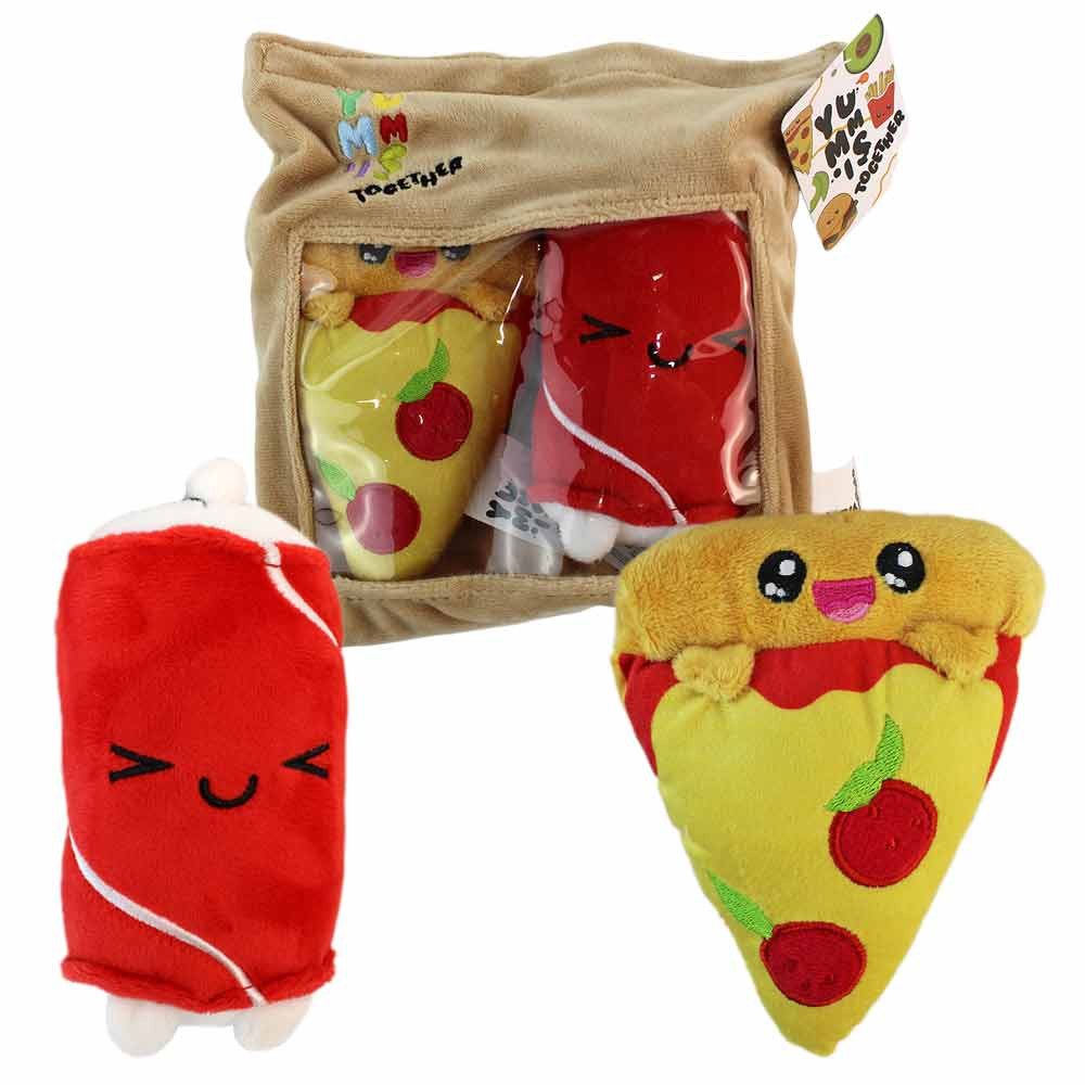 Joy Toy Kuscheltier Plüsch Tasche mit kleiner Pizza und Softdrink Dose (3-St)
