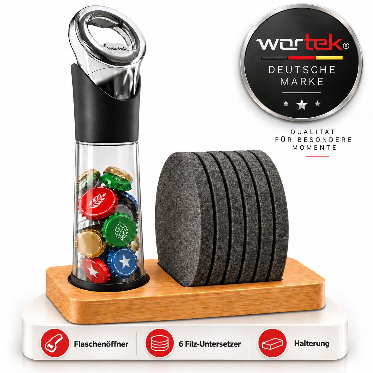 wortek Flaschenöffner Getränkeöffner mit Auffangbehälter Bieröffner (Set, 2-tlg., Flaschenöffner mit Kronkorken Sammler), Geschenk für Männer und Bierliebhaber Biergeschenk