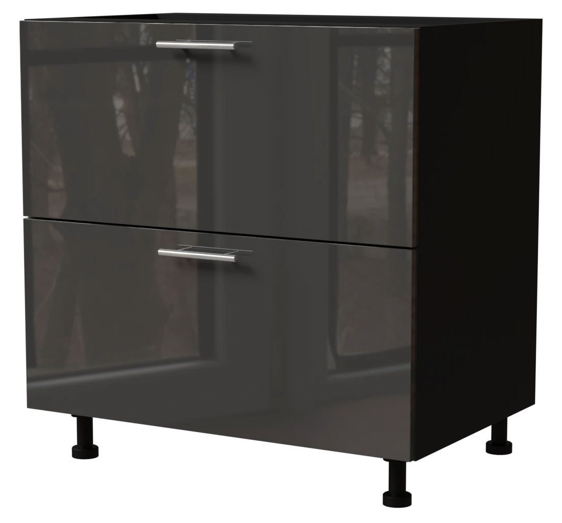 Feldmann-Wohnen Auszugsunterschrank Essen (D2A/80/1A, 2 Schubladen + Innenschublade, HETTICH InnoTech Atira, 1-St., moderne Optik, lackierte Fronten) 80x50x82cm schwarz - graphit Hochglanz (ES-D2A/80/1A)