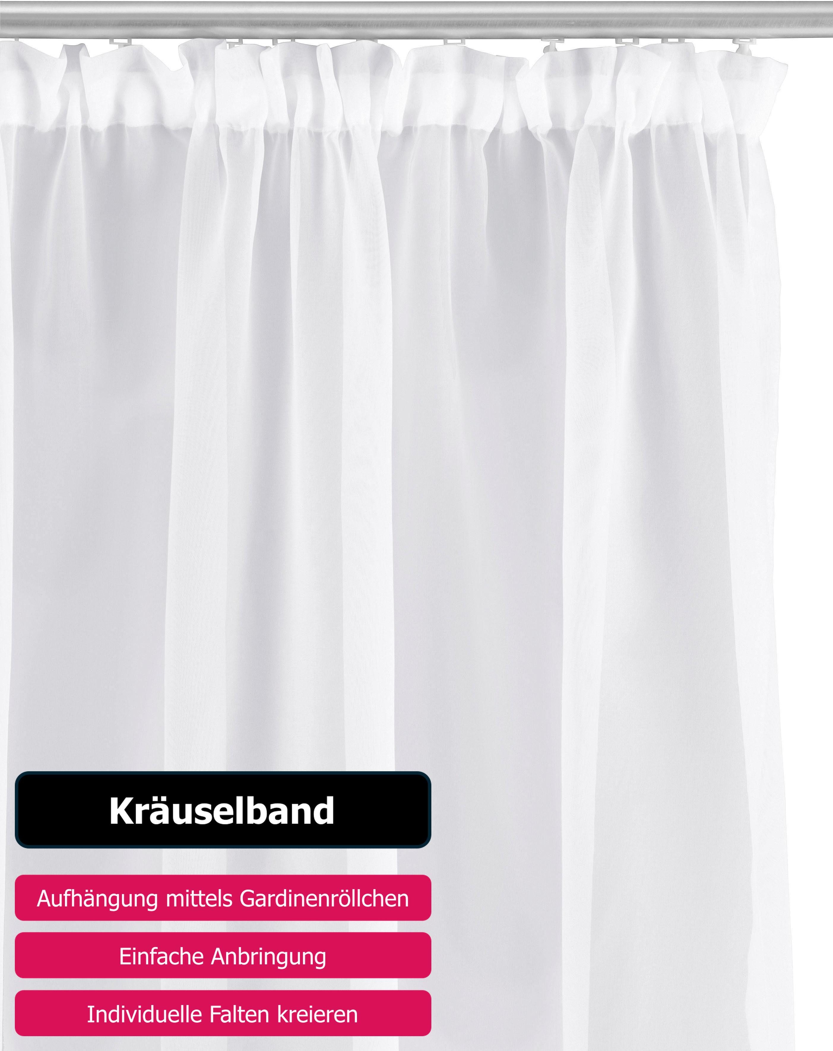 OTTO home Gardine XANA 1er- und 2er-Pack, Kräuselband, Topseller! (1 St), Kräuselband, transparent, Voile, Bestseller, einfarbig, 1 bzw. 2 Schals, pflegeleicht, – Bild 4 von 5