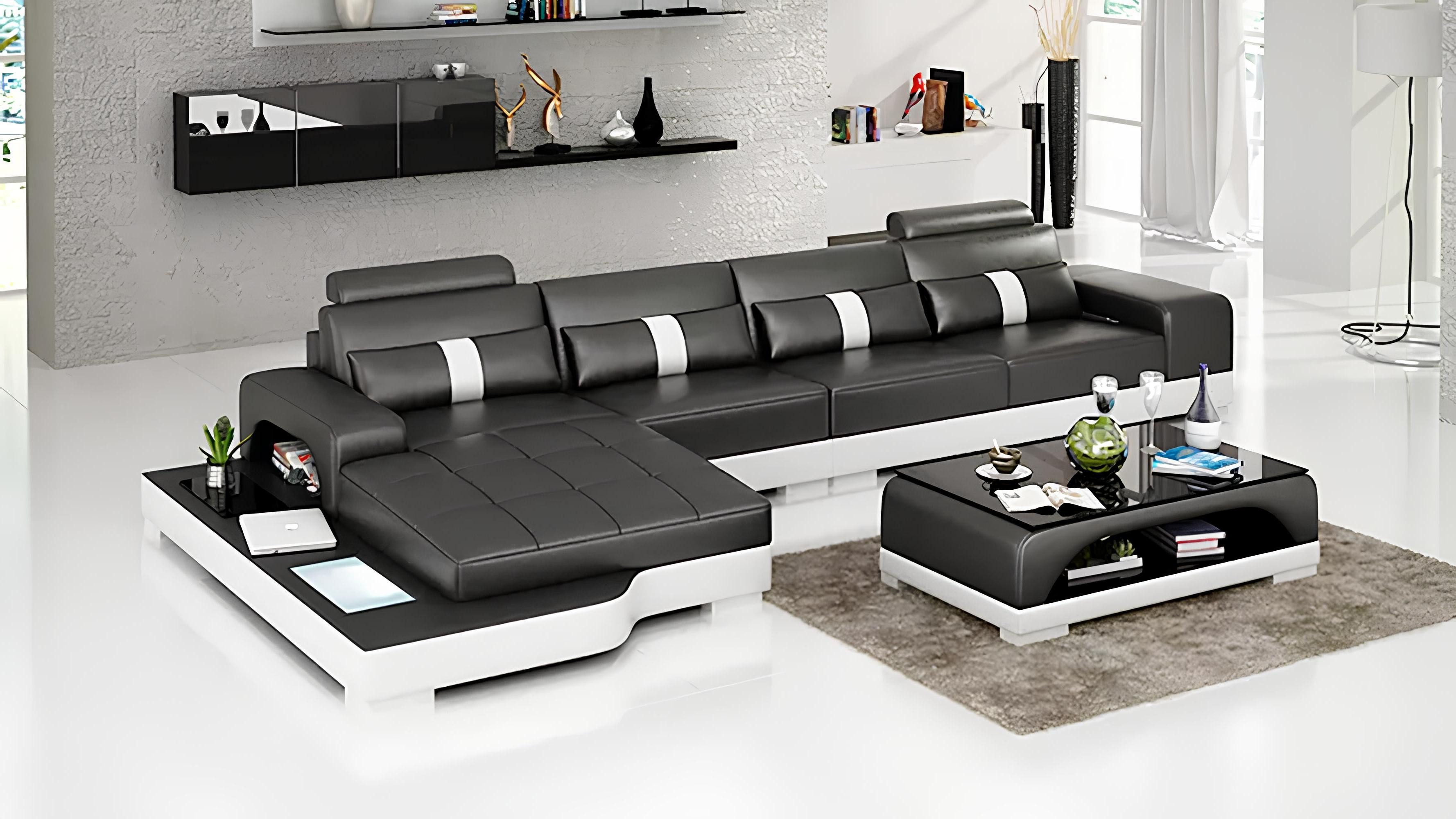Xlmoebel Ecksofa Lederoberfläche und stilvolles Design für das Wohnzimmer, Hergestellt in Europa