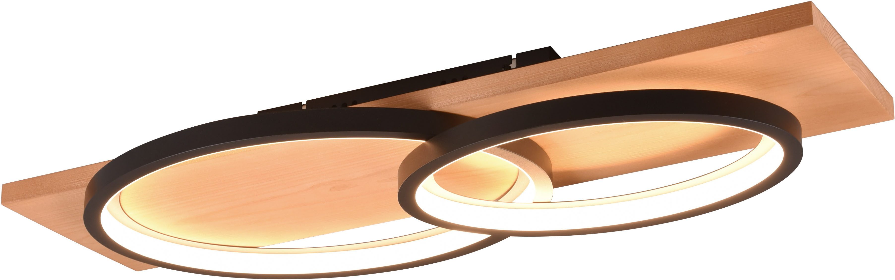 TRIO Leuchten LED Deckenleuchte BARCA, dimmbare Deckenlampe aus Holz & Metall mit indirektem Licht, Dimmfunktion, mehrere Helligkeitsstufen, LED fest integriert, Warmweiß, LED warmweiß & 3500 Lumen, für Wand- und Deckenmontage, 3 Dimmstufen