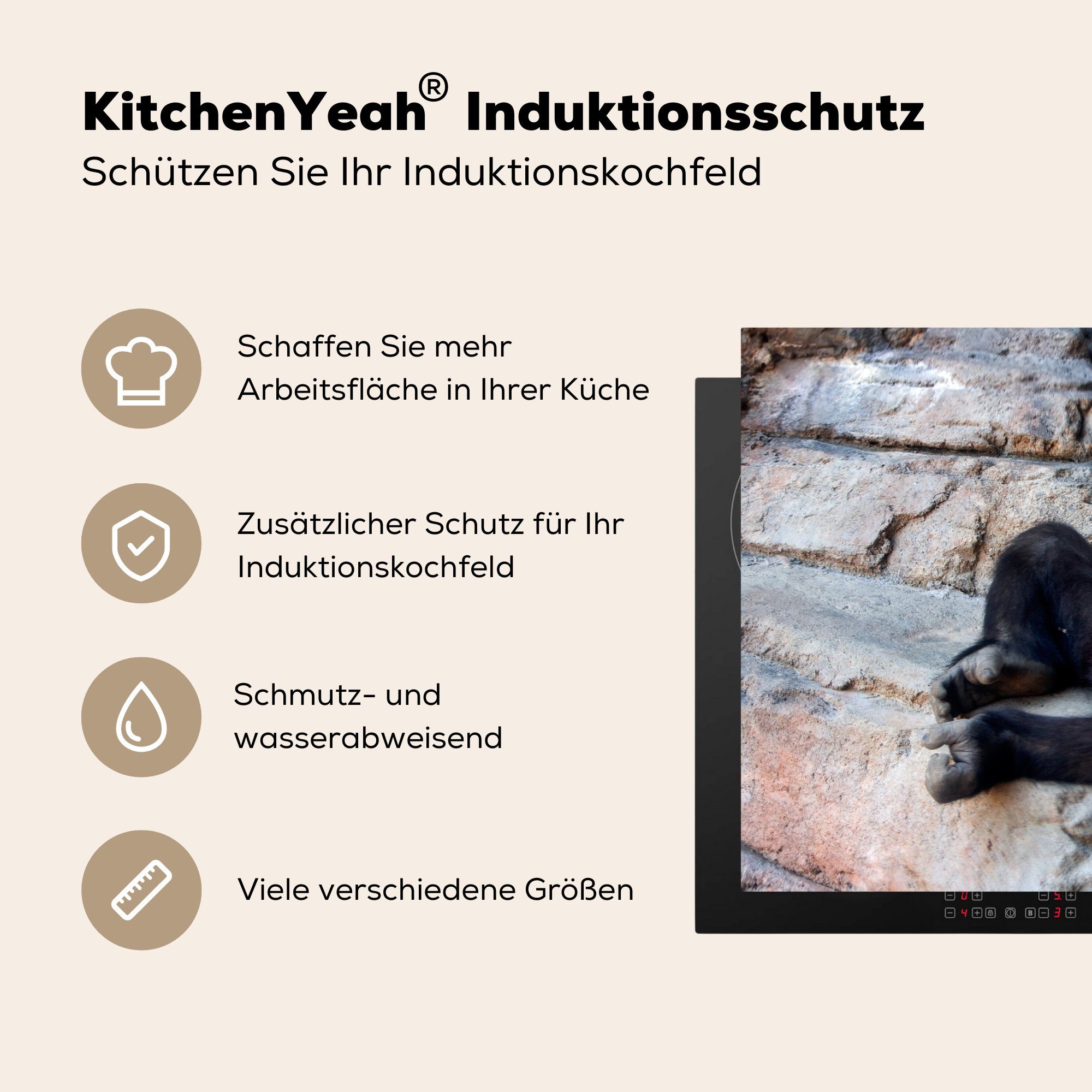 (1 küche, MuchoWow Ceranfeldabdeckung tlg), - 81x52 Schutz für Herdblende-/Abdeckplatte Gorilla - die Tiere Induktionskochfeld Vinyl, cm, Affe,