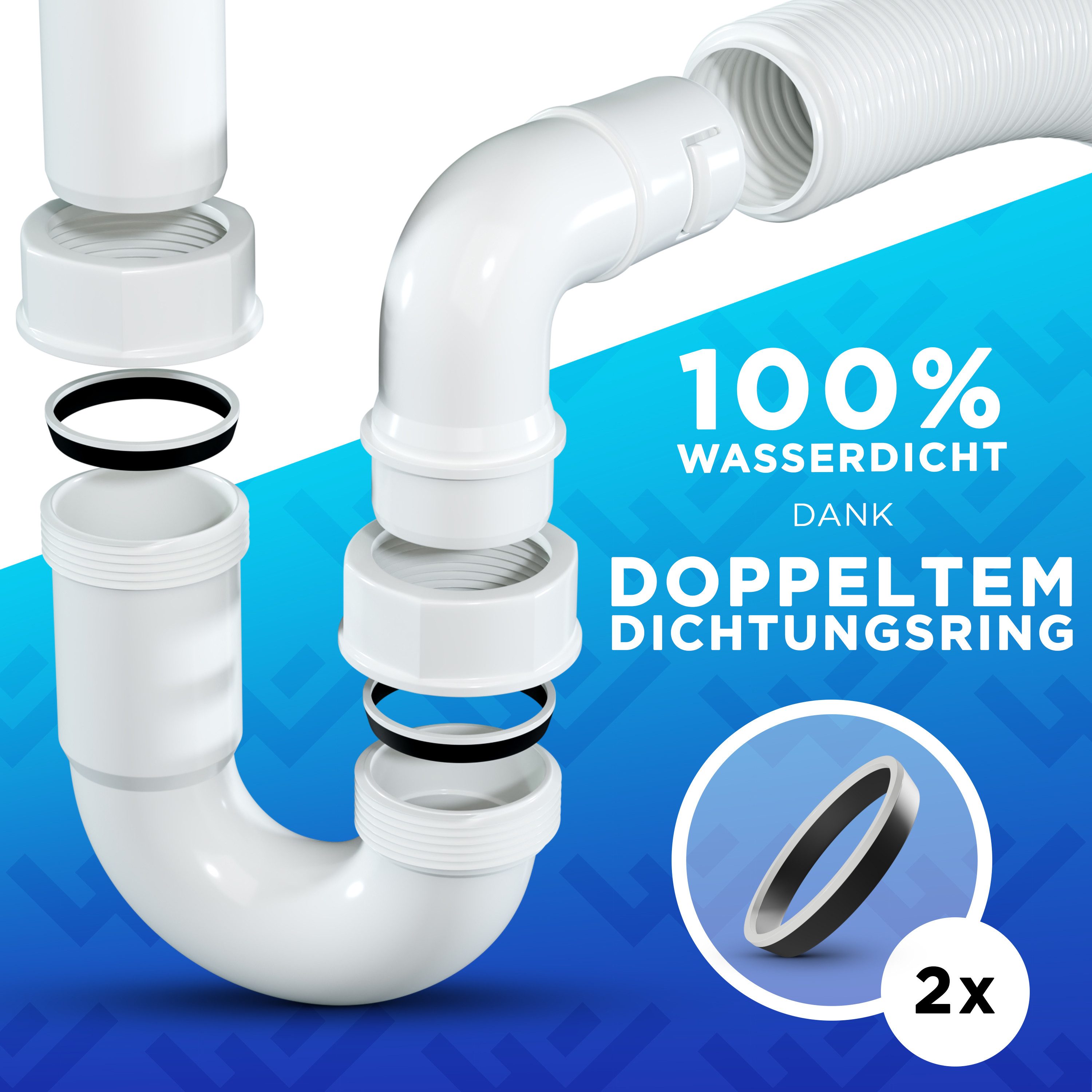 Lobenswerk Siphon Röhrensiphon für Küchenspüle, mit flexiblem Ablaufschlauch, 100% Wasserdicht – Bild 5 von 5