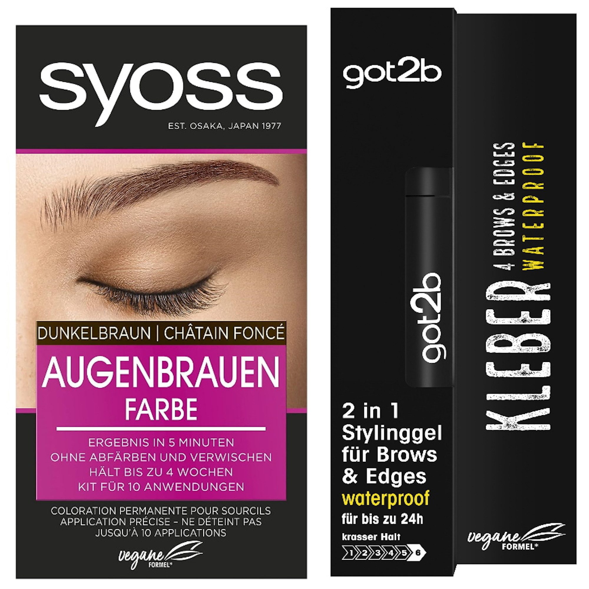 Augenbrauenfarbe Dunkelbraun 17ml & GOT2B 2in1 Stylinggel 4 Brows & Edges 16ml