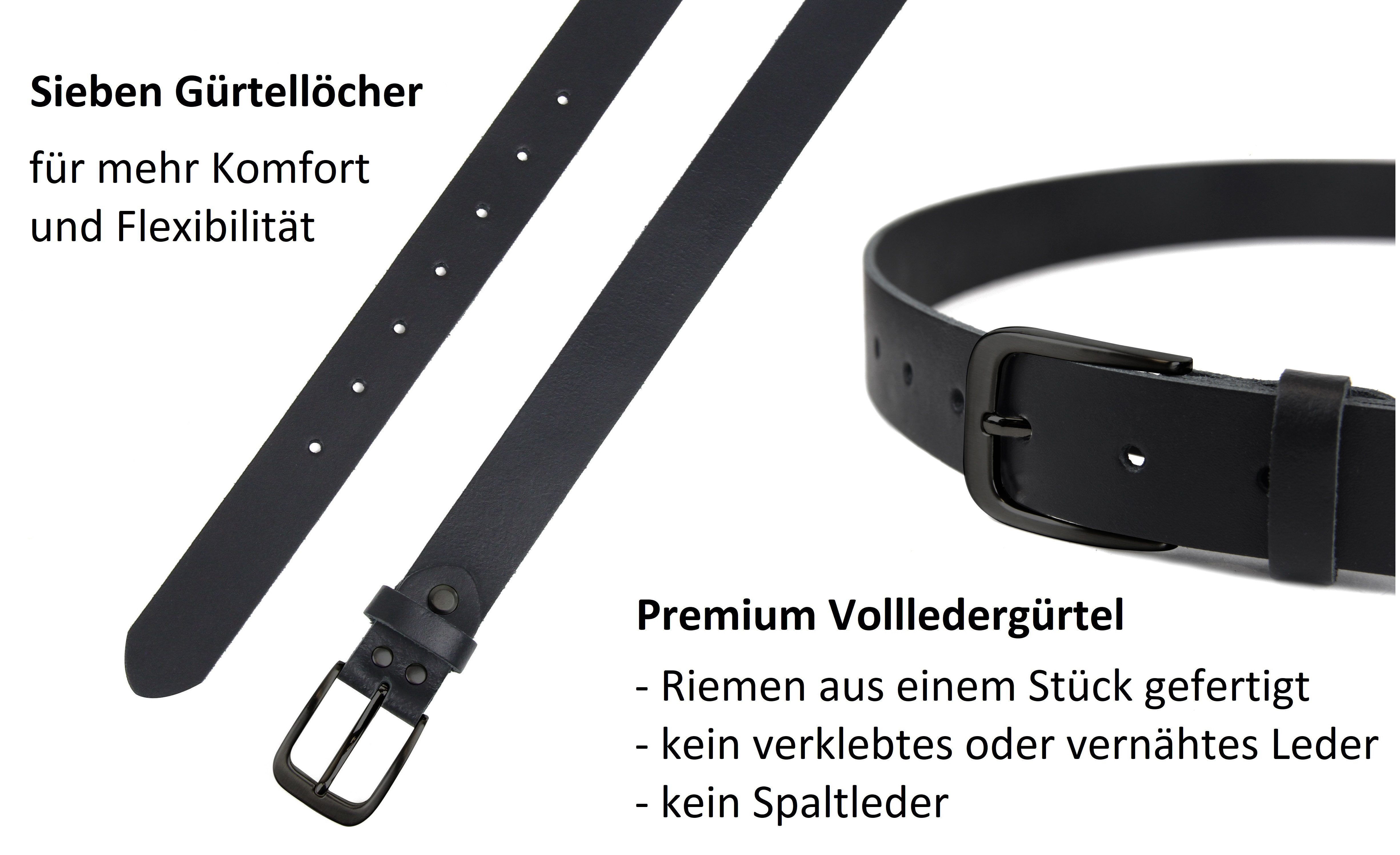 Frentree Ledergürtel Herren Damen aus echtem Leder 3 cm breiter, MADE IN GERMANY Jugendliche und Erwachsene können es nutzen, kürzbar, Schwarz – Bild 4 von 5