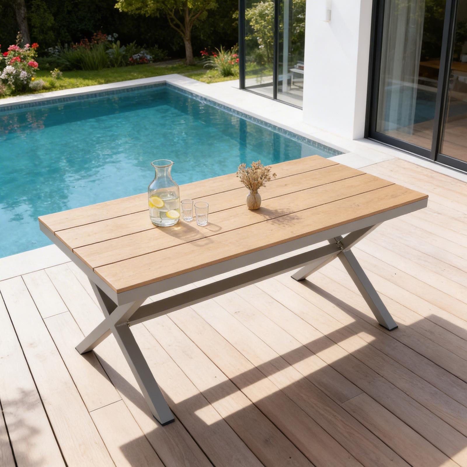 IDIMEX Gartentisch WINDY, Outdoor Tisch 150x90cm wetterfest aus Alu & WPC champagner/natur