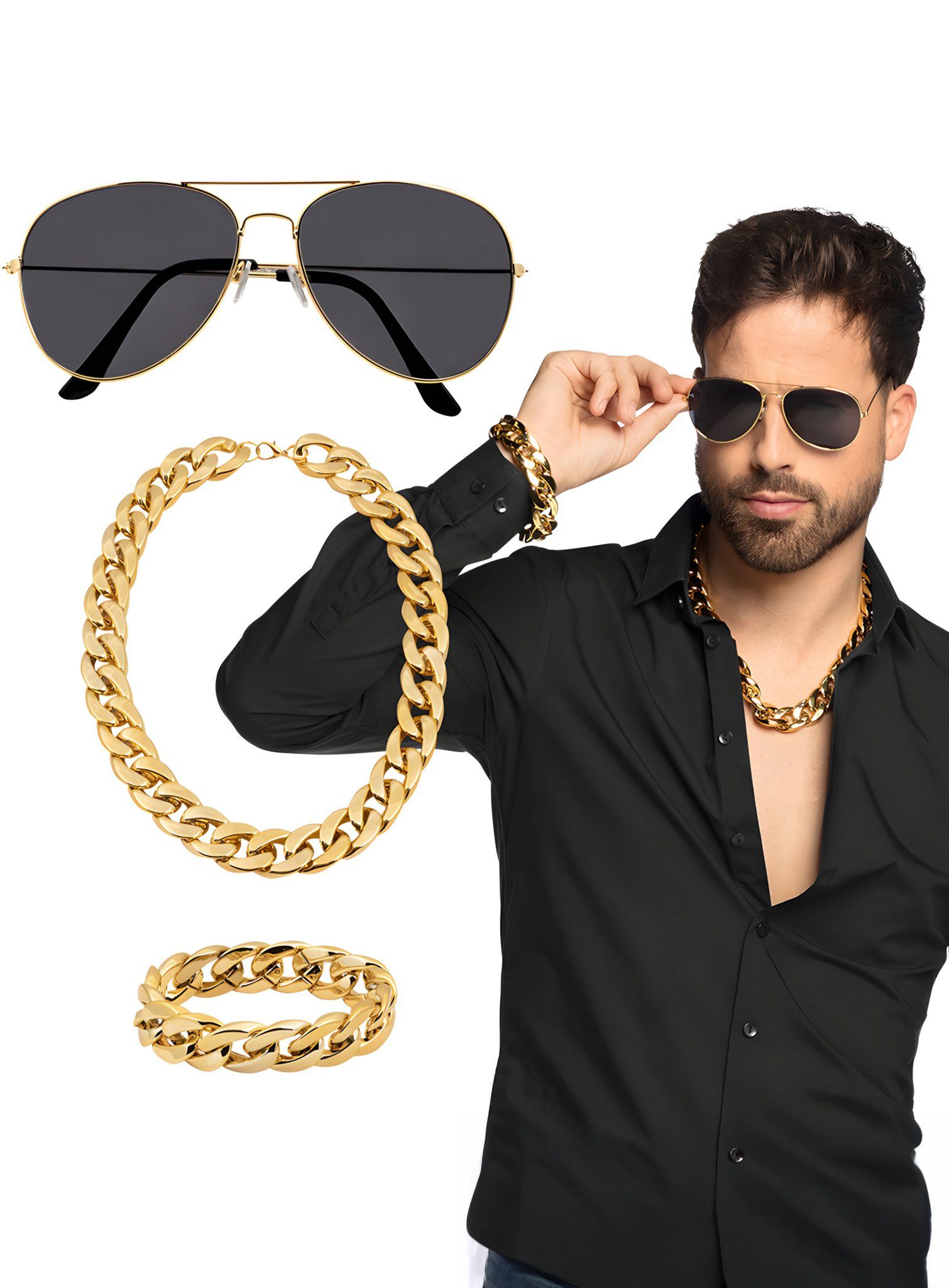 Boland Kostüm Golden Pimp Set, Hier gilt der Grundsatz: je mehr Gold, desto besser!