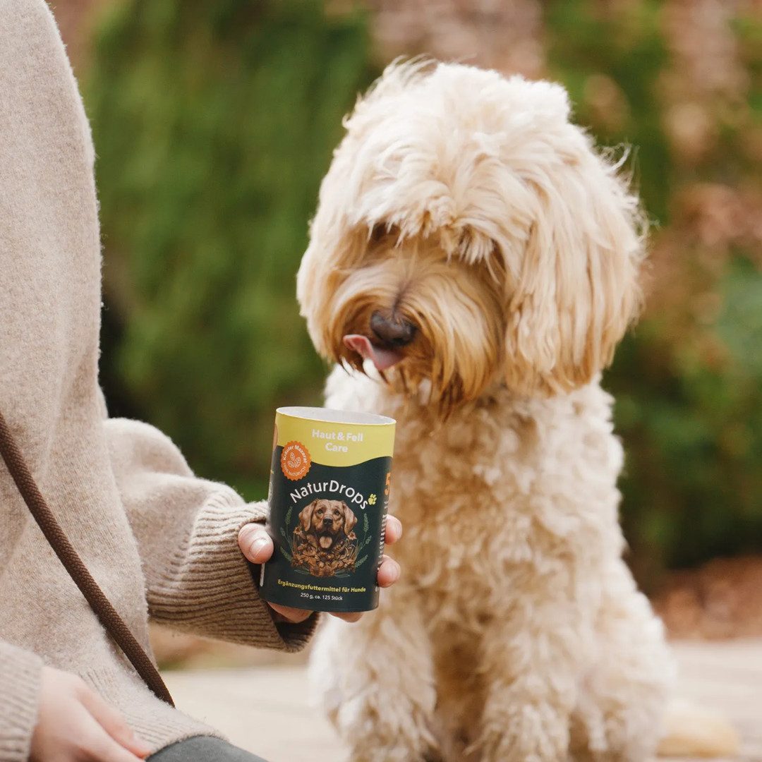 NaturDrops Ergänzungsfutter Haut und Fell Für die Pflege von Haut, Fell und Krallen, Nahrungsergänzungsmittel für: Hunde