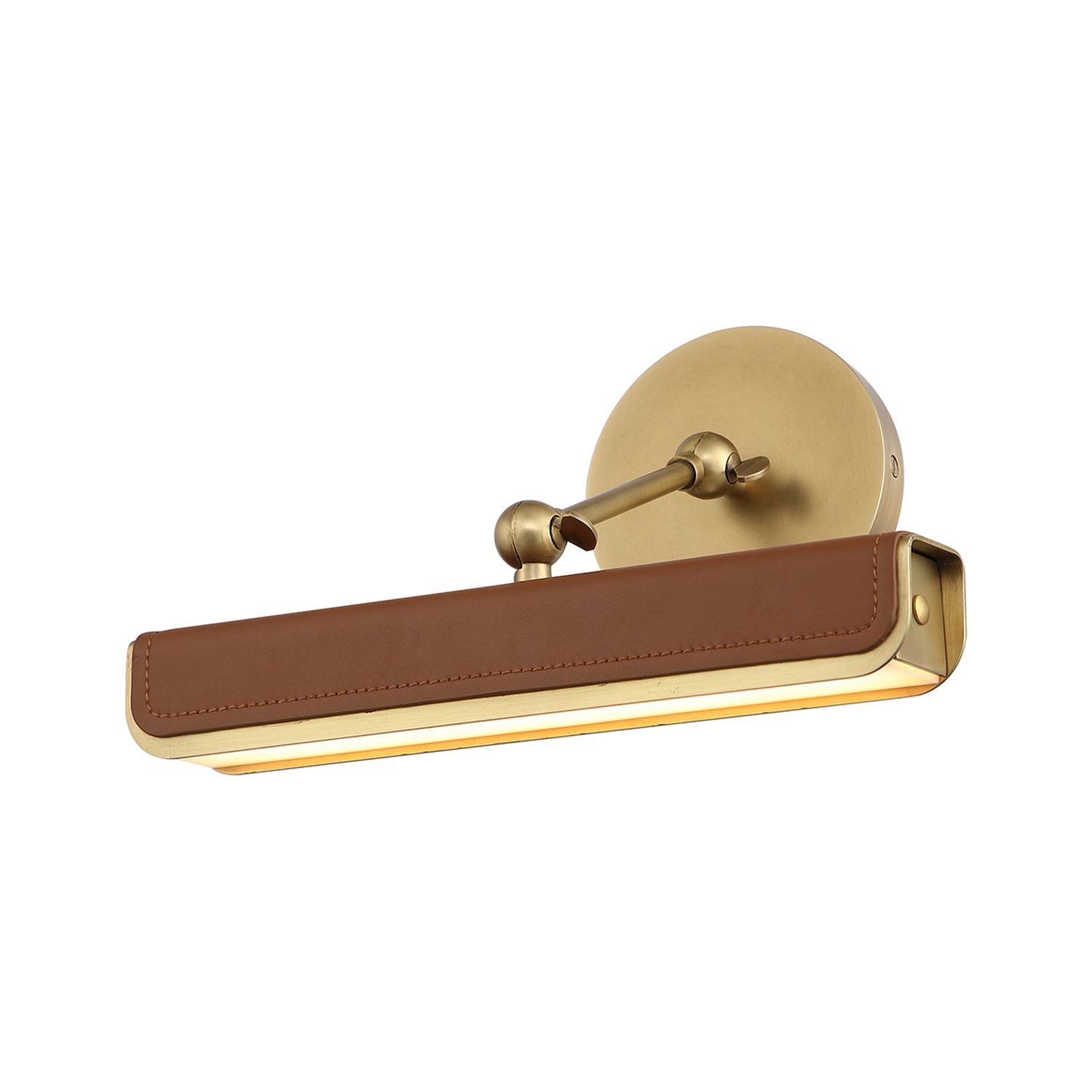 Licht-Erlebnisse Bilderleuchte KELLAN, LED, Warmweiß, LED 30.5 cm Metall Kunstleder in Messing Antik Cognac Gelenkarm 2650 K
