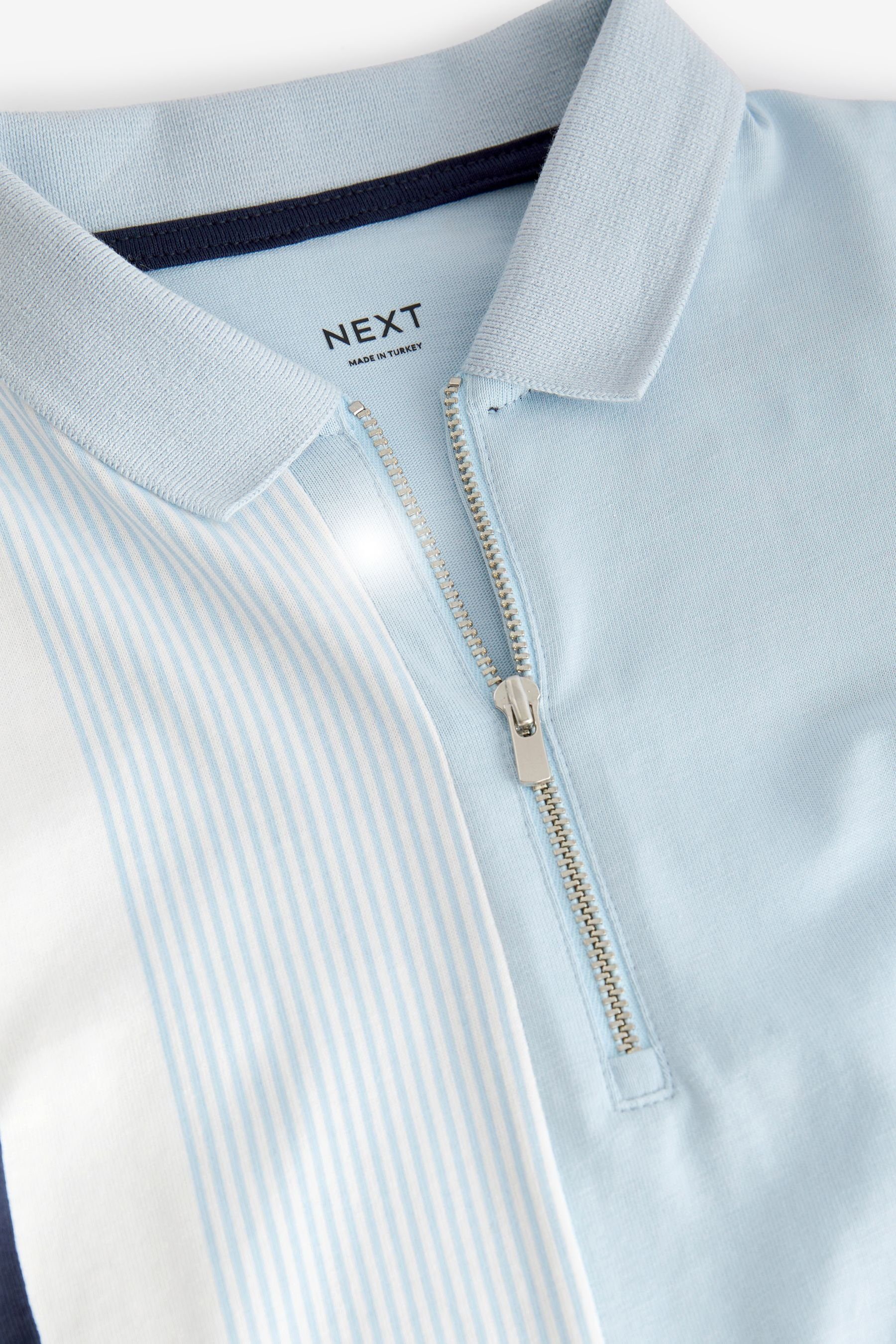 Next Poloshirt Kurzärmeliges Polohemd mit Reißverschluss Blue/Navy Panel Light (1-tlg) Vertical