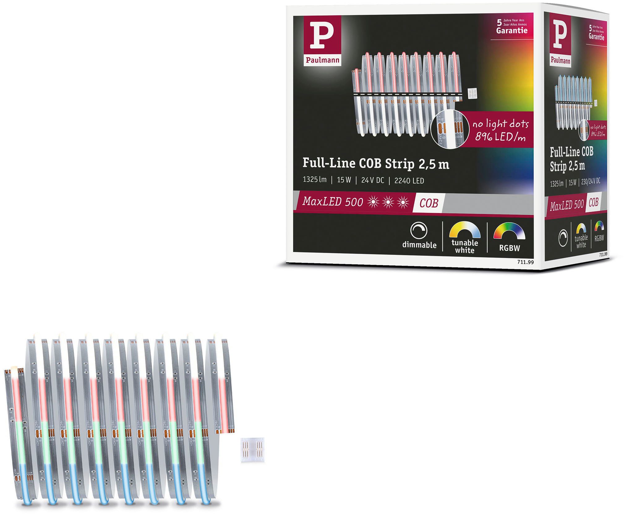 Paulmann LED-Streifen MaxLED 500 LED Strip RGBW 2,5m 15W 530lm/m 896 LEDs/m RGBW, Farbwechsler, Farbsteuerung
