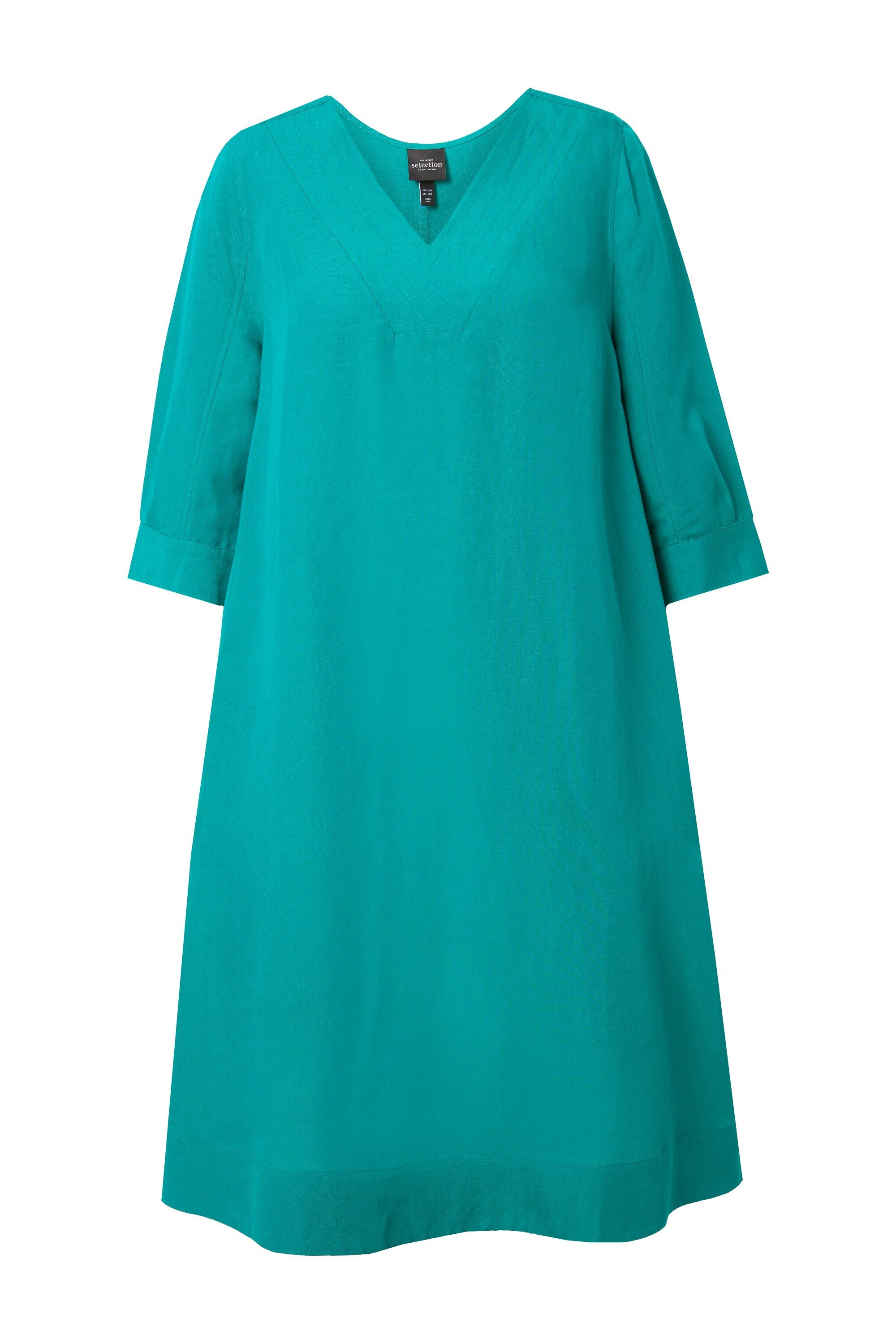 Ulla Popken Midikleid Leinenmix-Midikleid A-Linie V-Ausschnitt 3/4-Arm günstig online kaufen