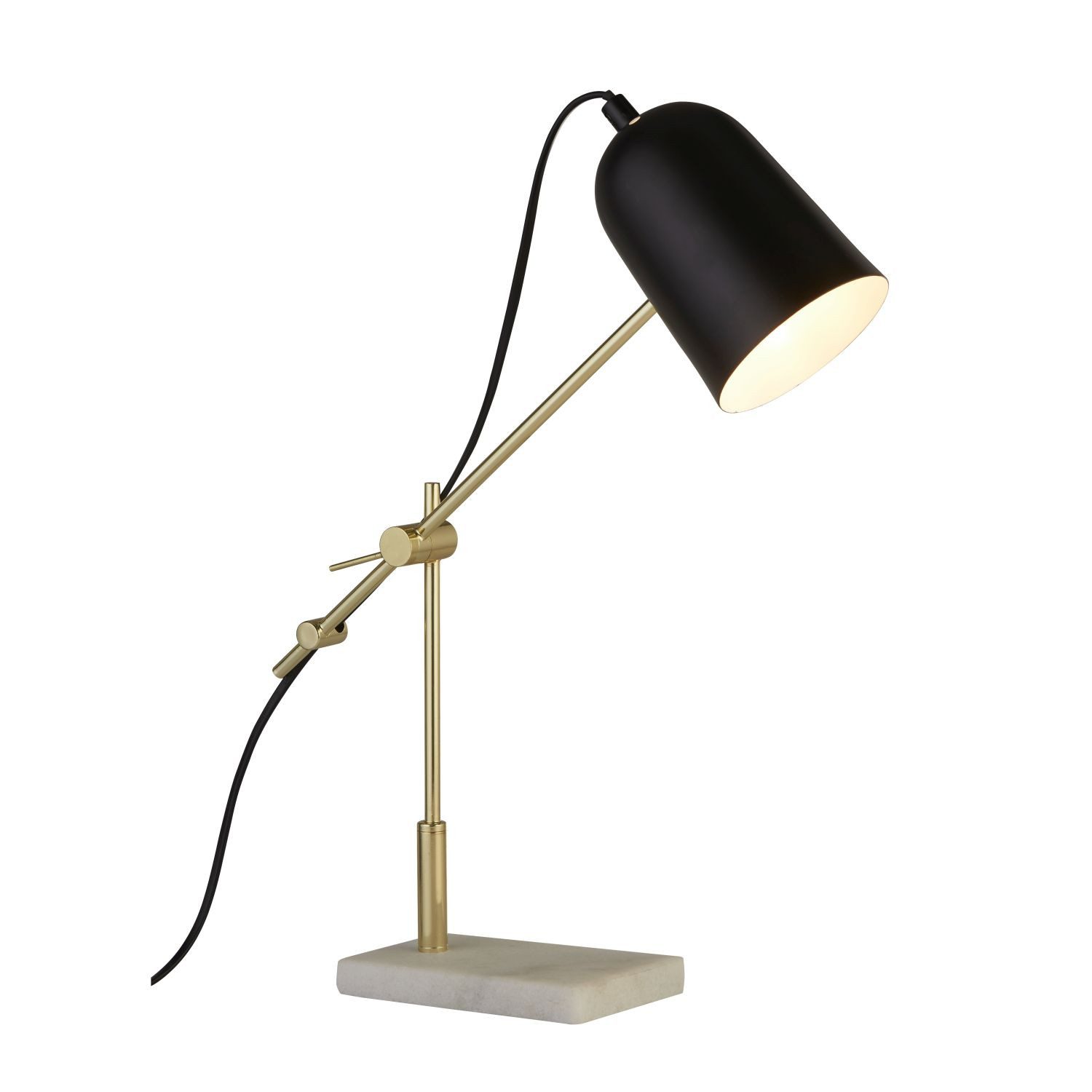 Licht-Erlebnisse Schreibtischlampe BROOKLYN, ohne Leuchtmittel, in Schwarz Marmor Gold E14 49 cm Metall verstellbar Retro Design
