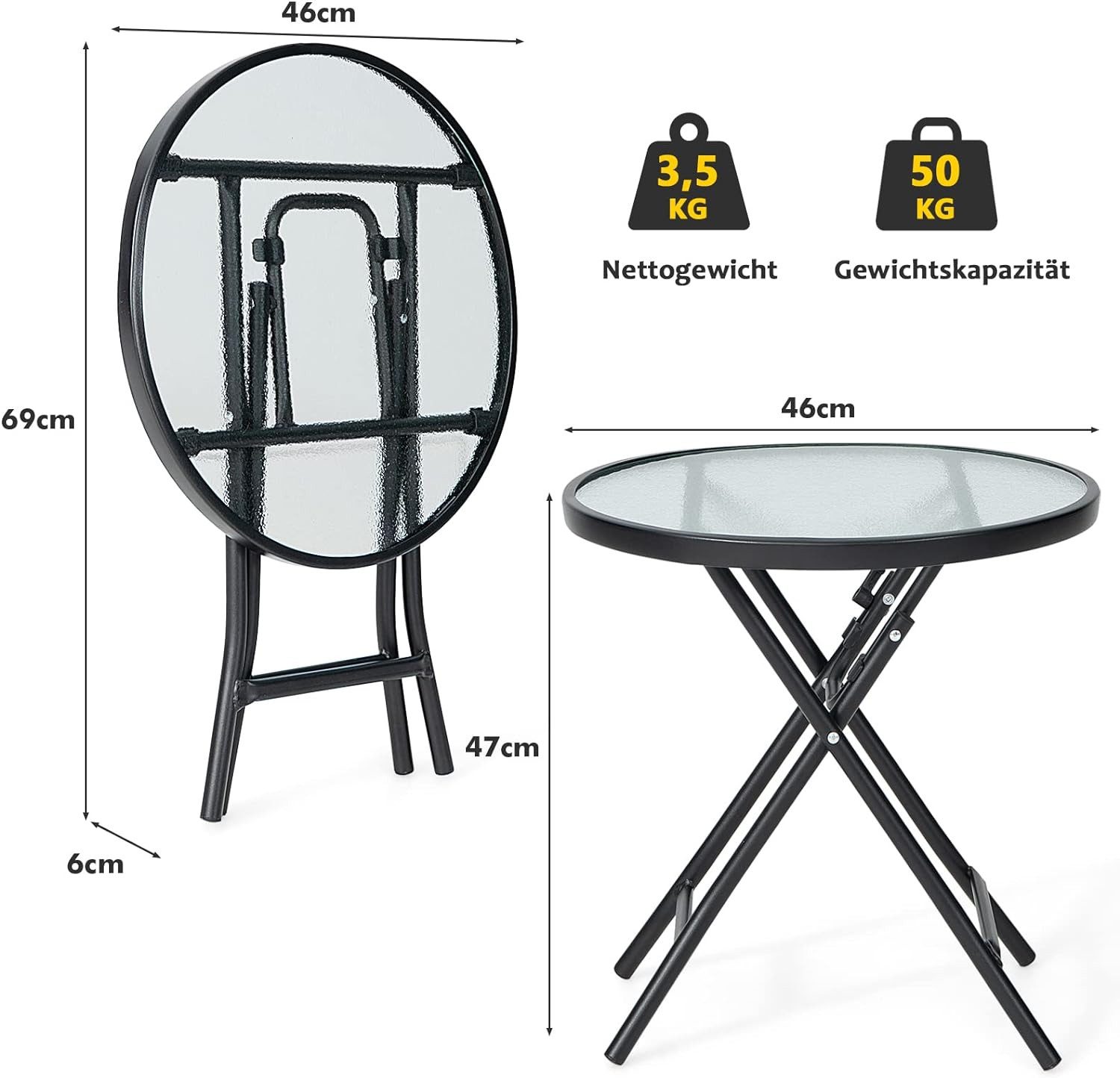 KOMFOTTEU Beistelltisch Bistrotisch, mit Metallrahmen, 46 x 47 cm(x H)