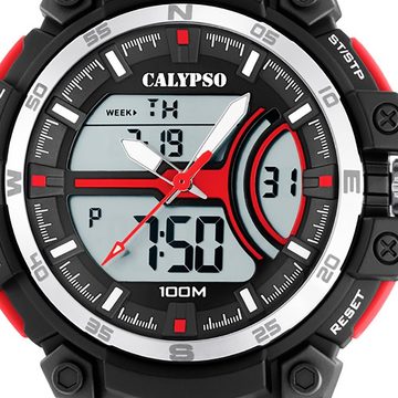 CALYPSO WATCHES Digitaluhr Calypso Herren Jugend Uhr Analog-Digital, Herren, Jugend Armbanduhr rund, Kunststoffarmband rot, Sport