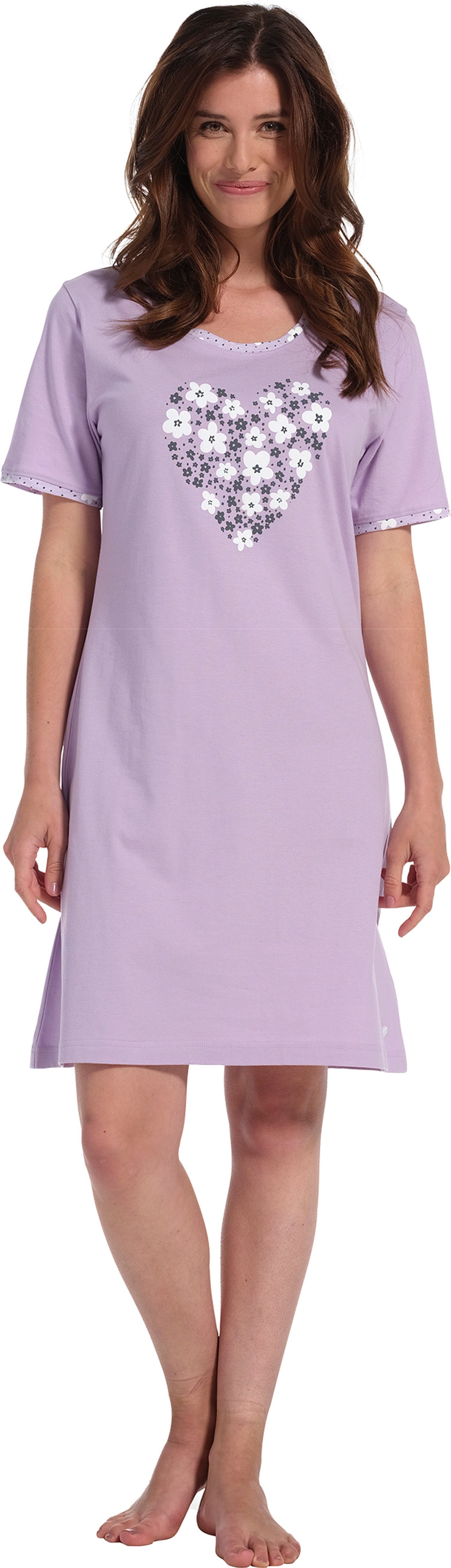 Pastunette Nachthemd Damen Nachthemd mit (1-tlg) Größen kurzem großen Baumwolle, Arm in Auch