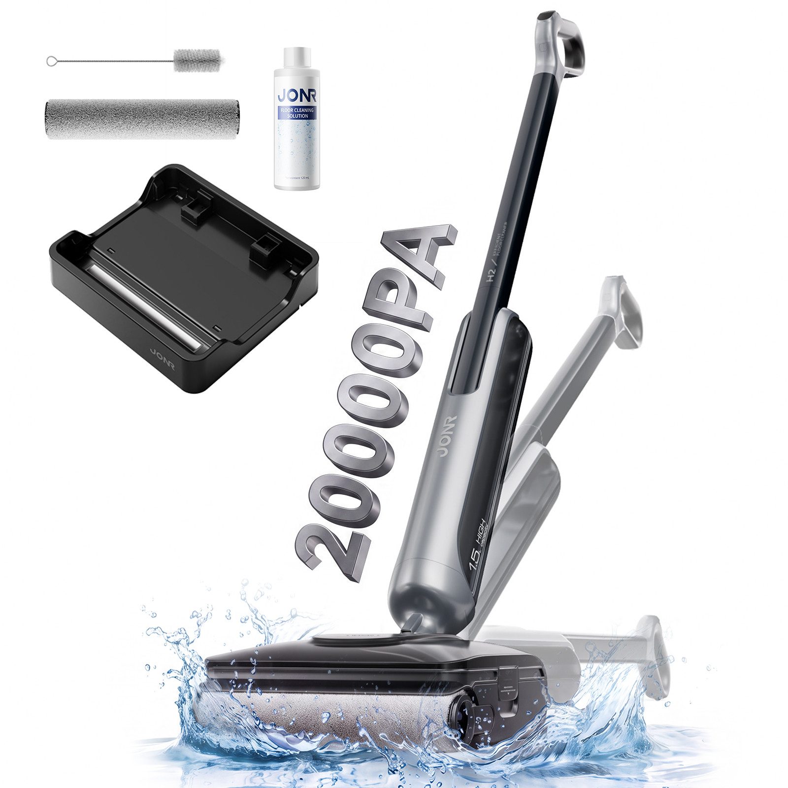 JONR Nass-Trocken-Akkusauger H2/H2 PRO,20000 Pa,Innovatives Geruchsfreies Design, 1500ml Wassertank, 100 W, Unten Integrierter Schmutzwassertank, Saugwischer Smart 3 in 1/ Nass Trockensauger akk, Badezimmer-Modus, 180°-Flachreinigung