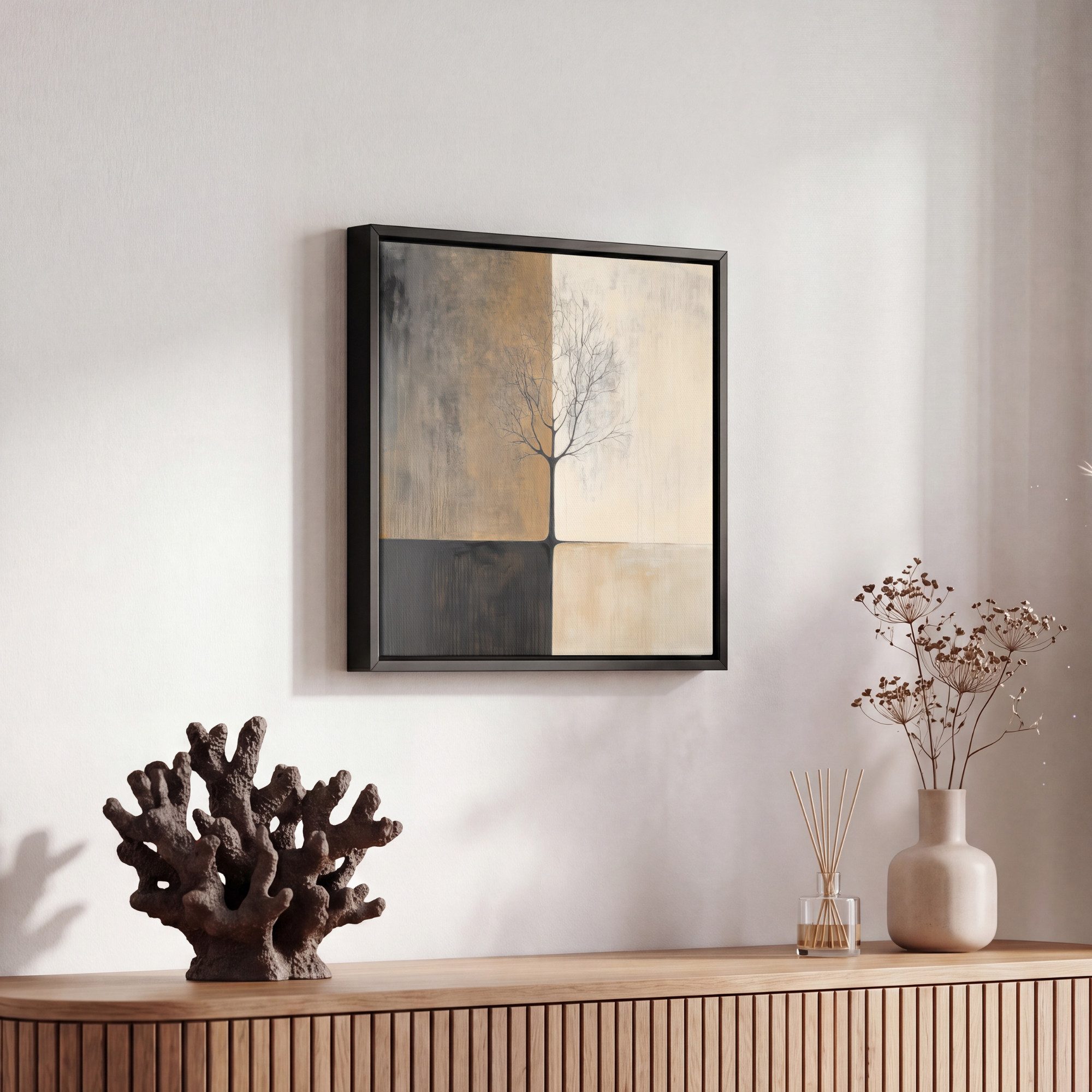 OneMillionCanvasses® Leinwandbild mit Rahmen - Baum - Ebenen - Äste - Farbverlauf, Fotodruck (1 St), Leinwand Bilder Klein, Wand Dekoration Aesthetic 20x20cm – Bild 5 von 5