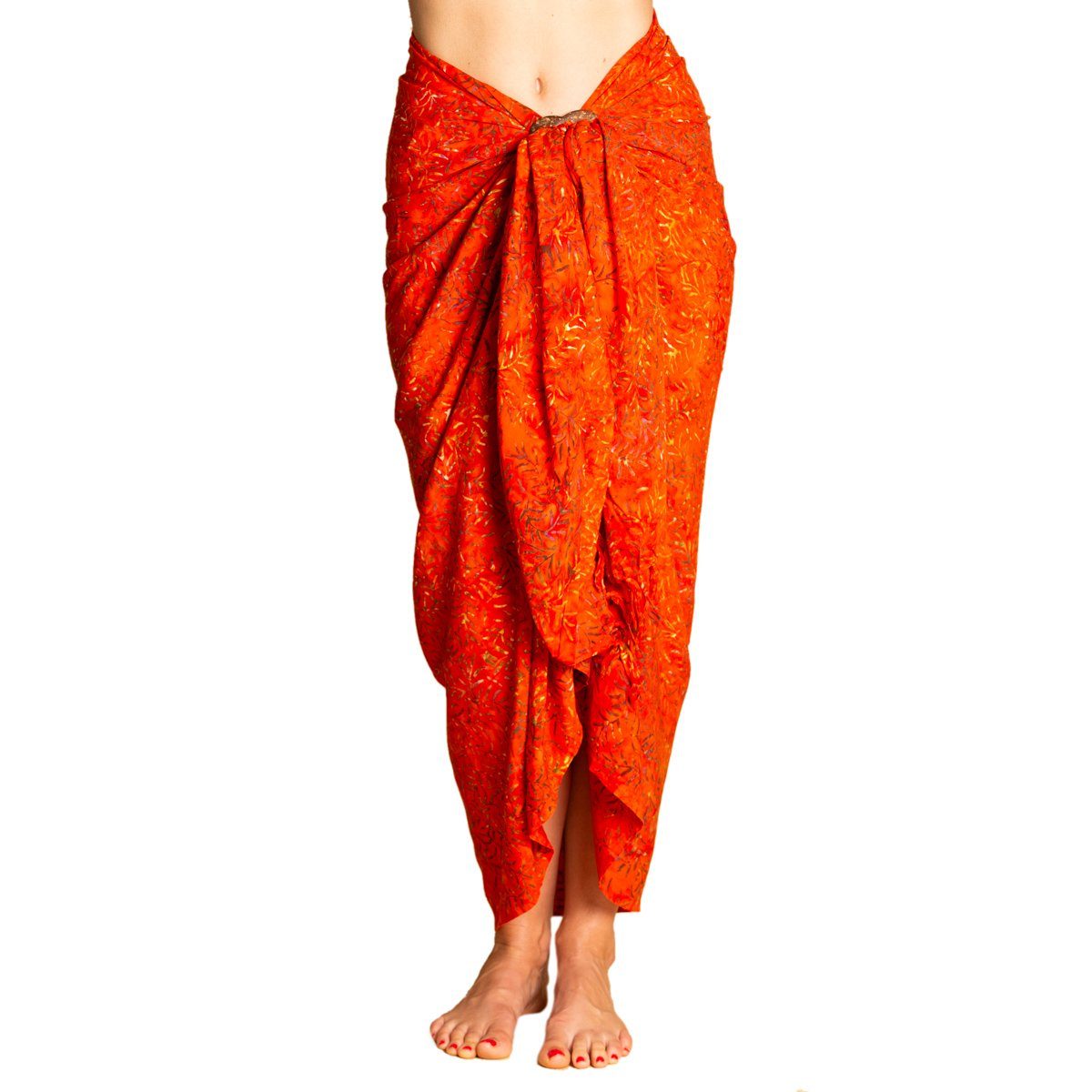 PANASIAM Pareo Sarong Wachsbatik auch in großen Größen als Strandtuch oder, Strandkleid tragbar Bikini Cover-up Tuch für den Strand Wrap Überwurf B0017 Orange Bambooleaf