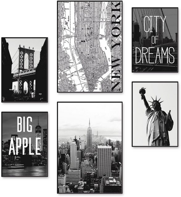 Artland Poster »Wahrzeichen von New York«, Amerika (6 Stück), Poster, Wandbild, Bild, Wandposter-Otto