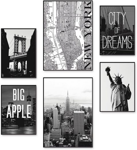 Artland Poster »Wahrzeichen von New York«, Amerika (6 Stück), Poster