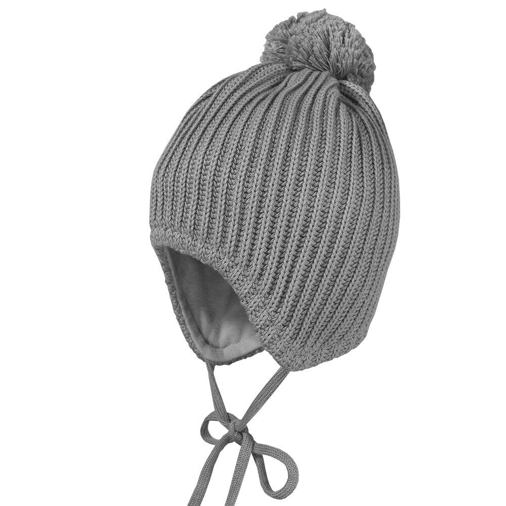 MAXIMO Strickmütze MINI-Mütze ausgenäht, Fang Pompon, Jerseyfutter (1-St)