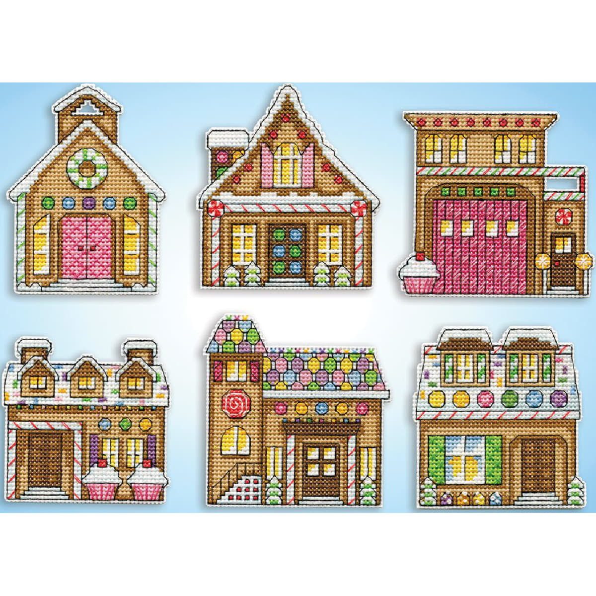 Design Works Crafts Kreativset Stickpackung "Weihnachtsbaumschmuck Lebkuchenhäuser (6 Stück), (embroidery kit by Marussia)