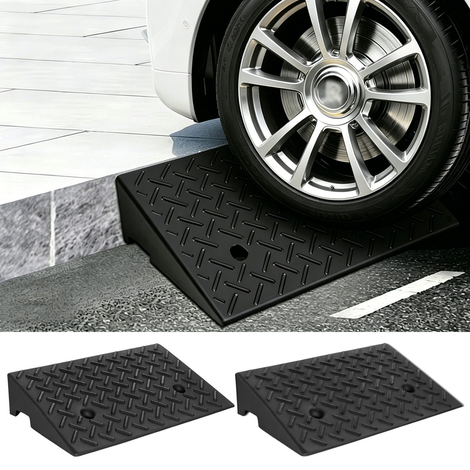 BlingBin Auffahrrampe 2er Set rutschfeste Gummi-Rampen mit Entwässerungssystem (2er Set, 2-St., 49*31,5*10cm), für Bordsteine, Türschwellen, Rollstühle und Autos