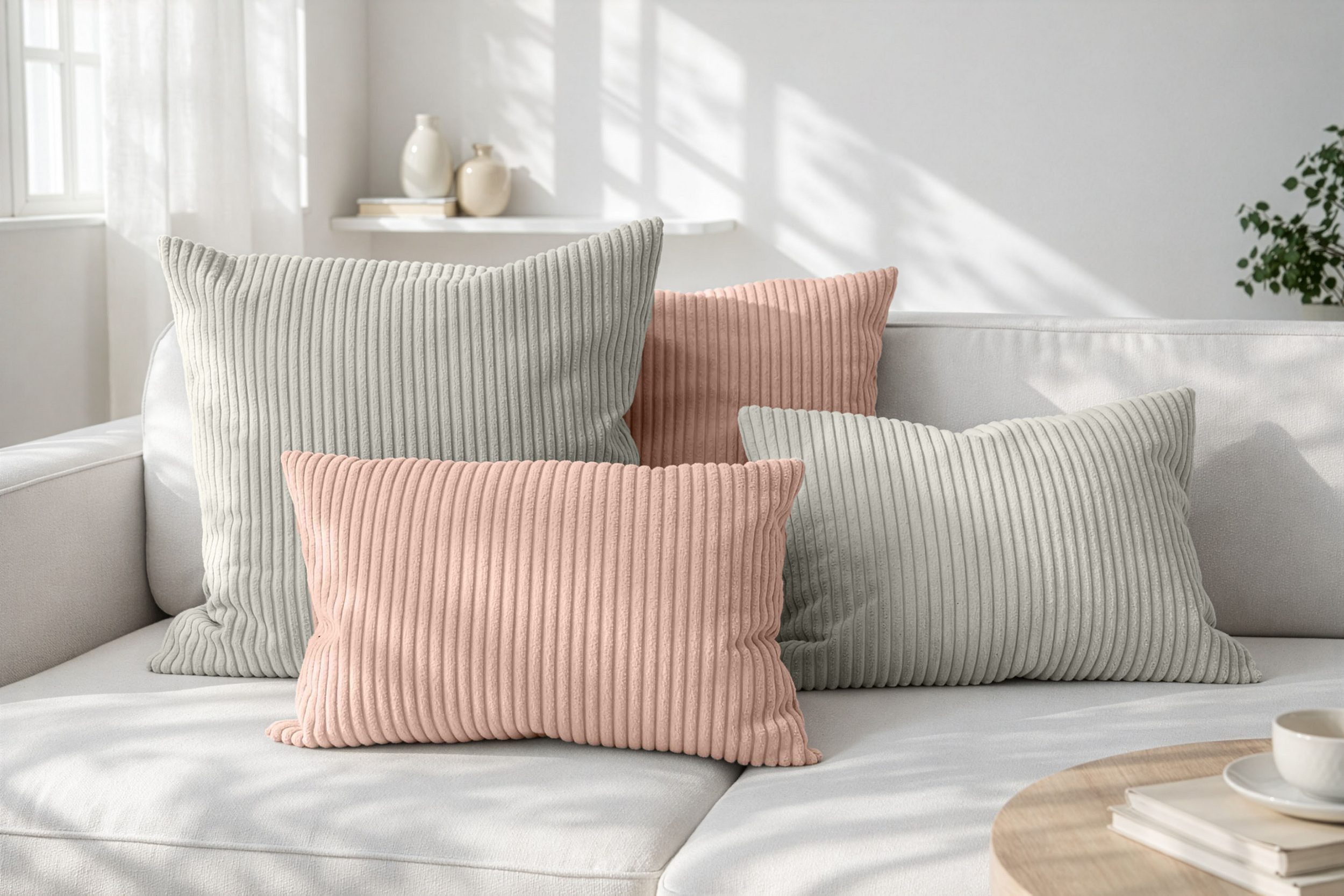 Amilian Dekokissen Sofakissen Cord-Optik 4er Set mit Füllung 2x 40x40 + 2x 35x45 cm, mit Füllung, Hotelverschluss, formstabil